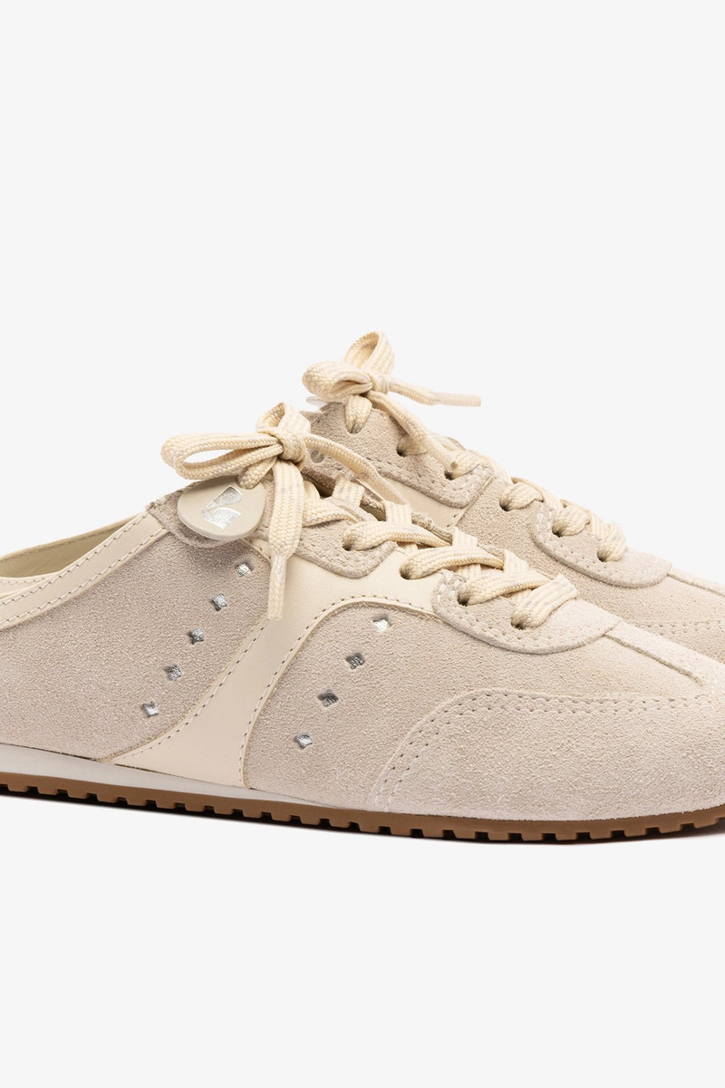 Stella Mule In Mushroom Grey Suede and Ivory Leather 4