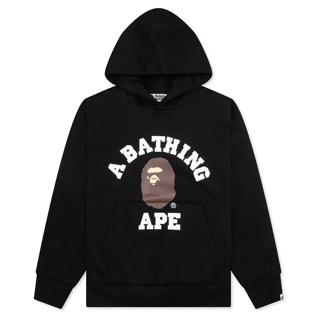 COLLEGE PUFFY RELAXED FIT PULLOVER HOODIE - BLACK - 1