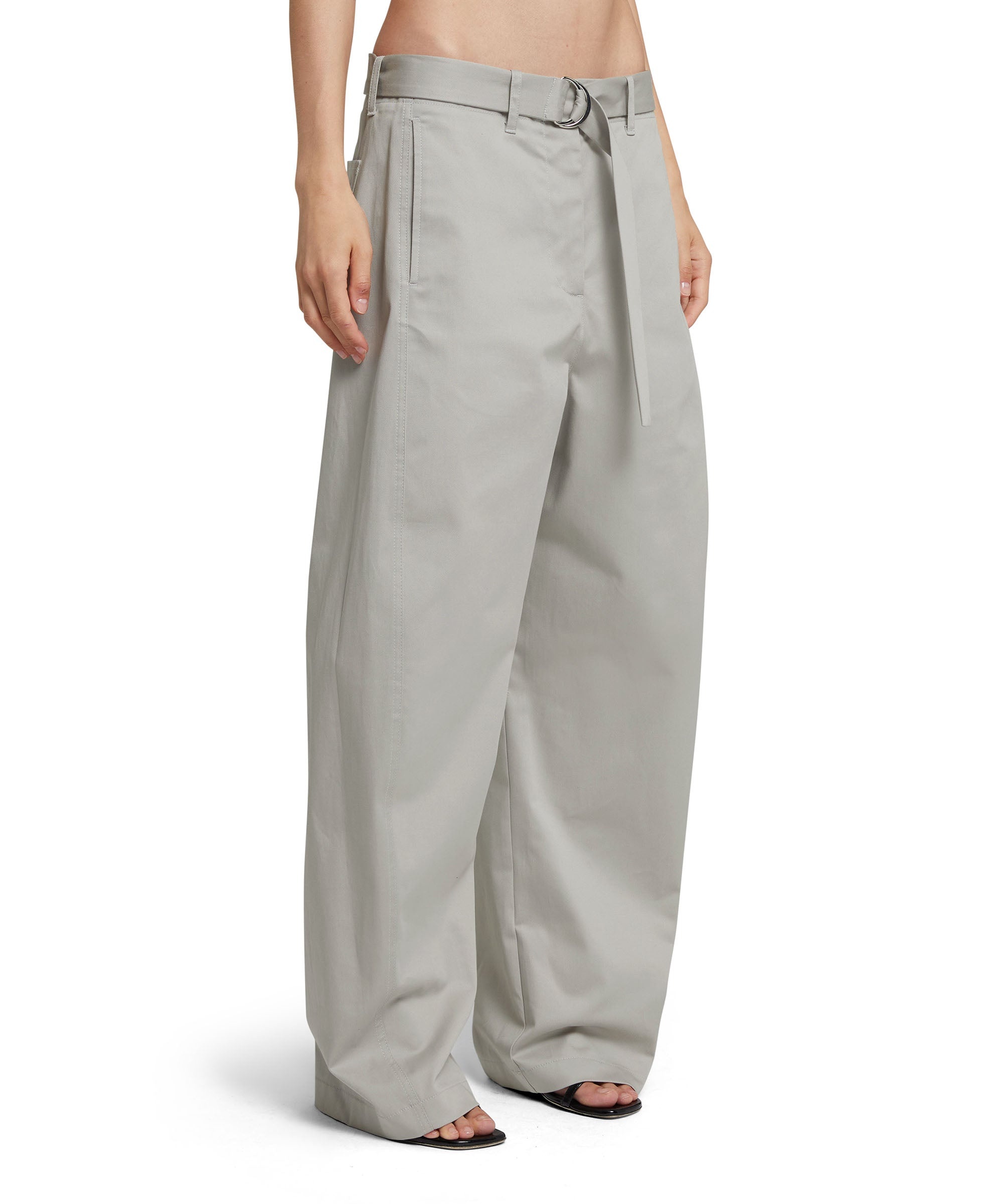 Stretch cotton gabardine pants with belted waist - 4