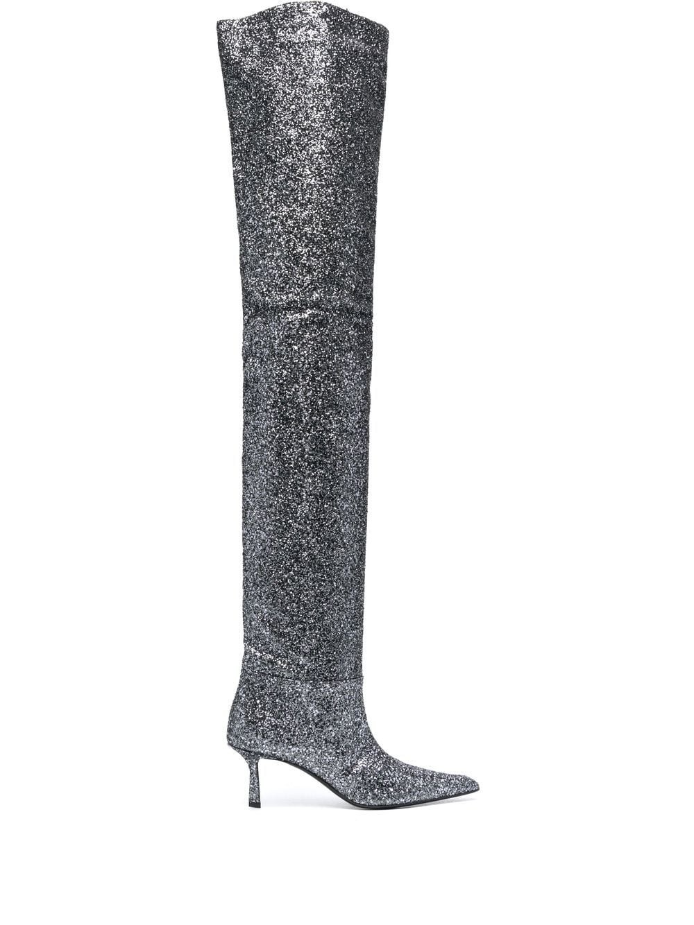 glitter thigh-high boots - 1