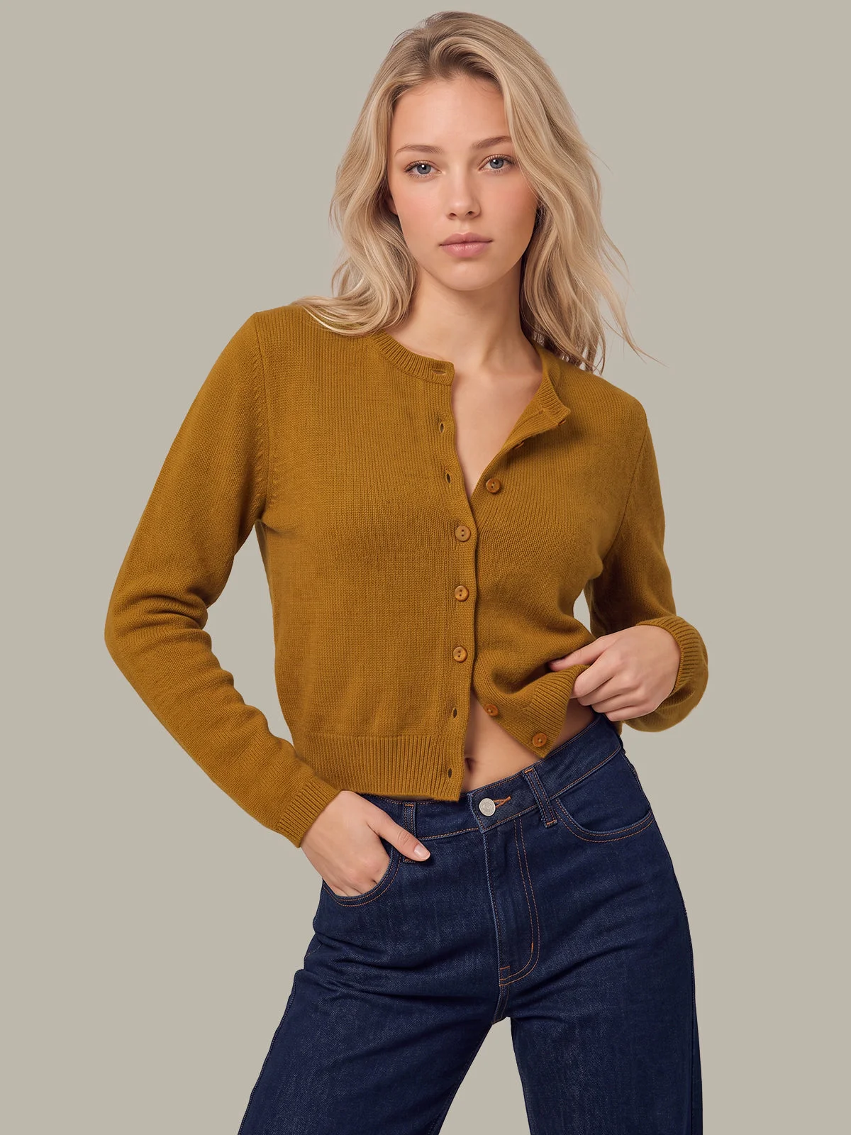 100% Cashmere Crewneck Cardigan - 1