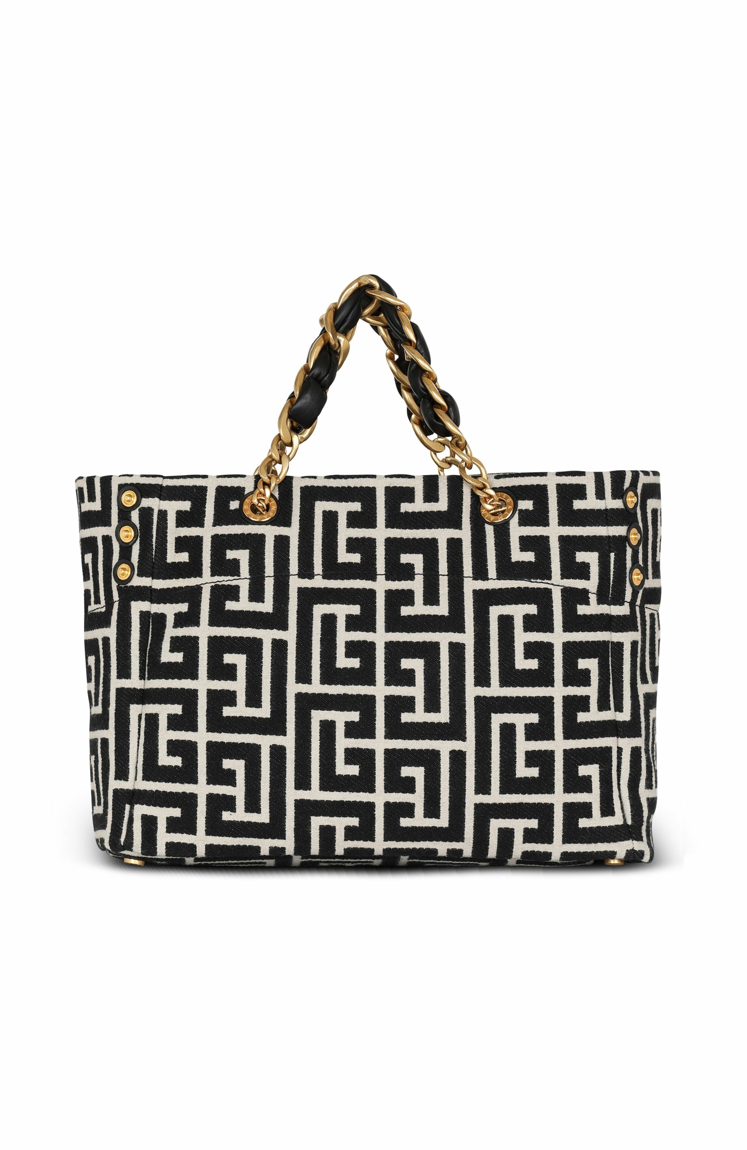Balmain 1945 Soft PB-monogrammed jacquard canvas tote bag in Black at Nordstrom - 2