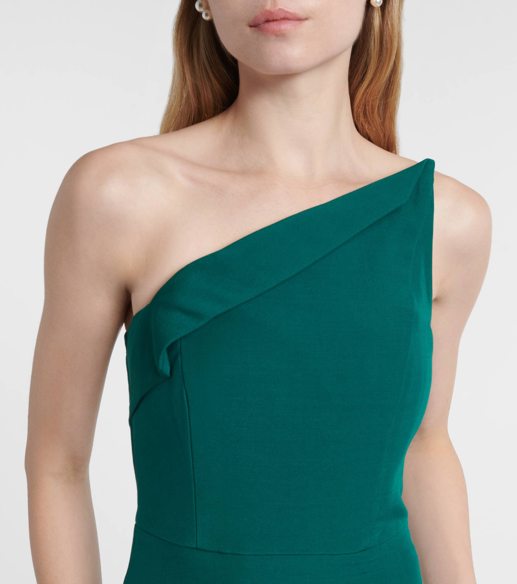 One-shoulder wool and silk corset gown - 4