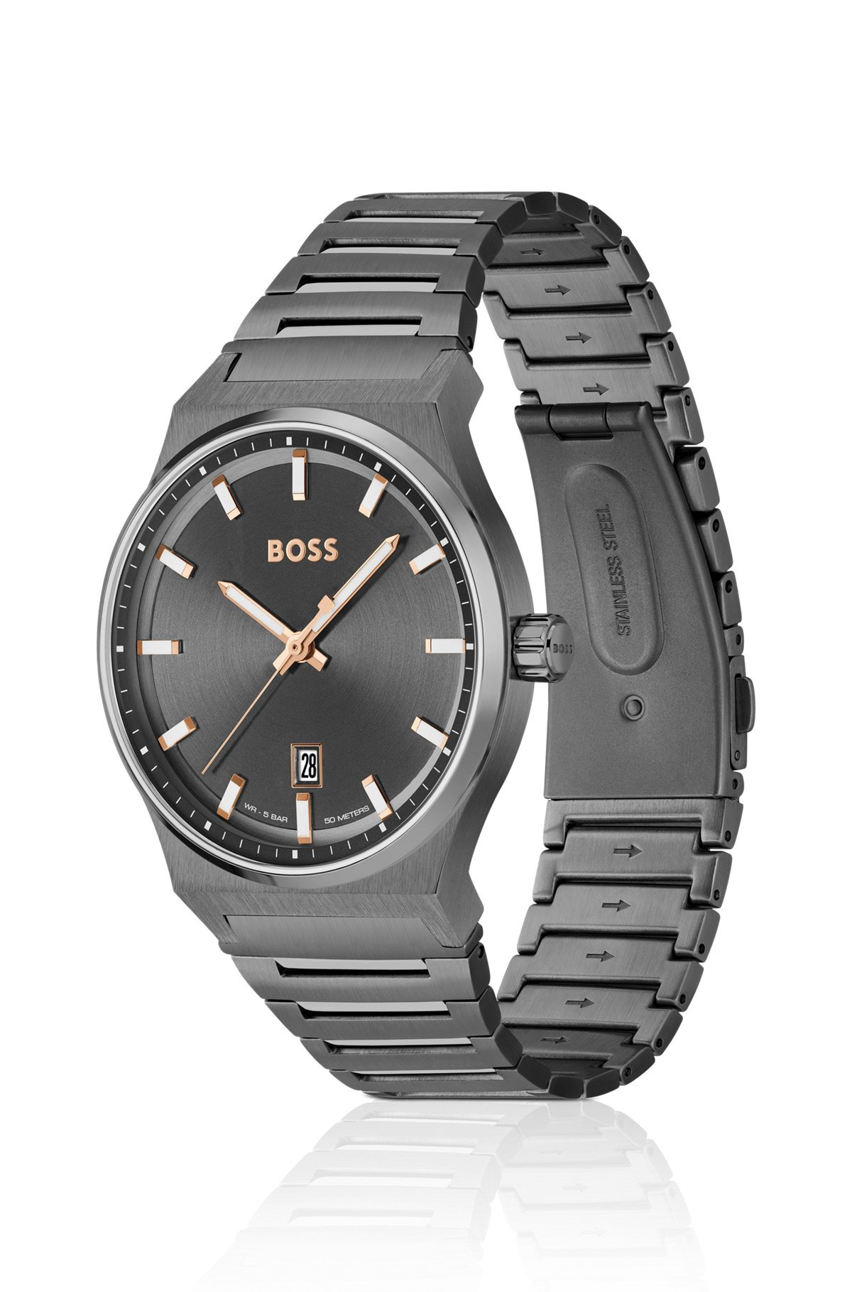 GREY-PLATED LINK-BRACELET WATCH WITH GREY DIAL - 2