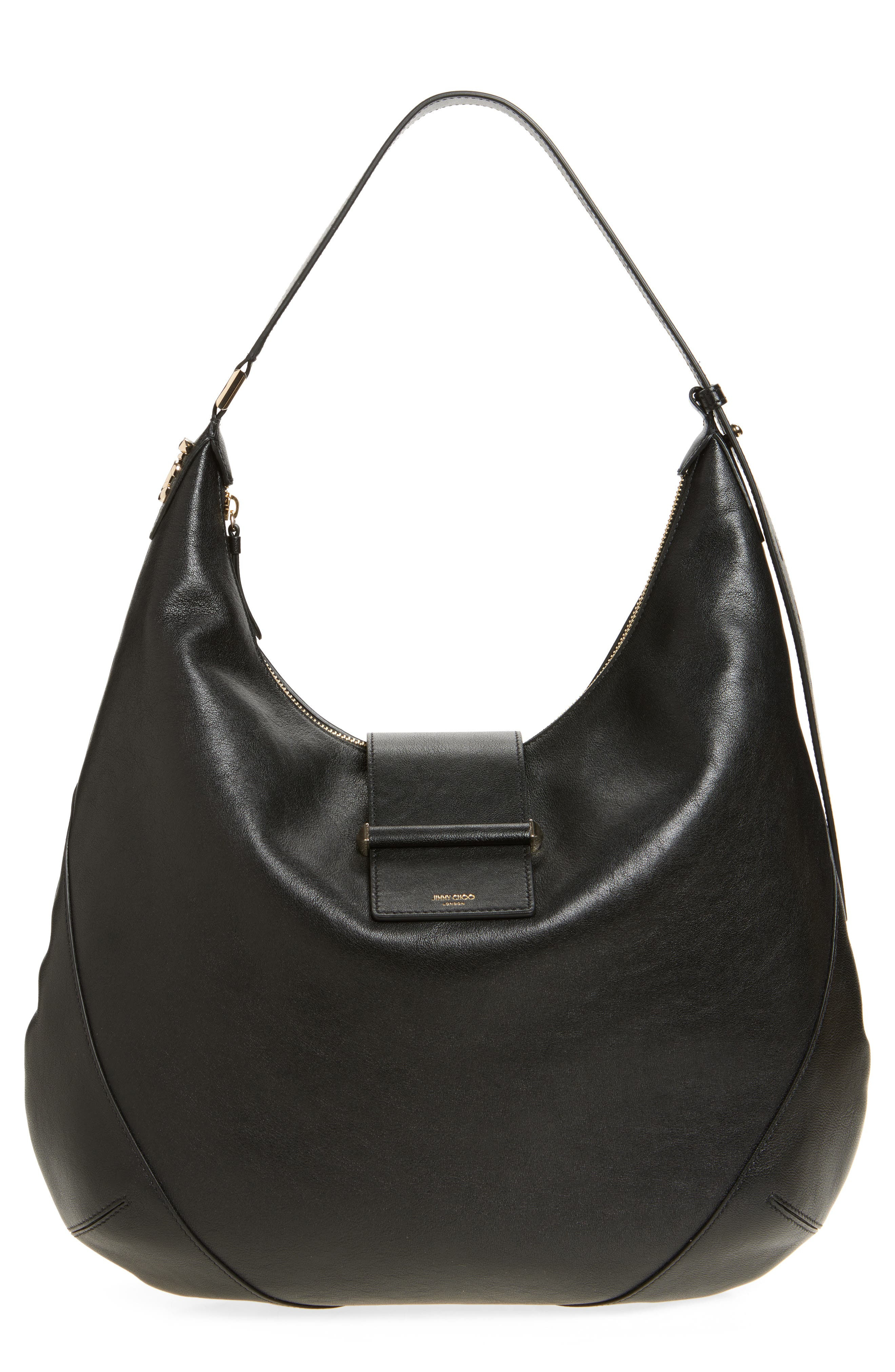 Jimmy Choo Bar Medium Leather Hobo Shoulder Bag in Black/Shiny Gold at Nordstrom - 1