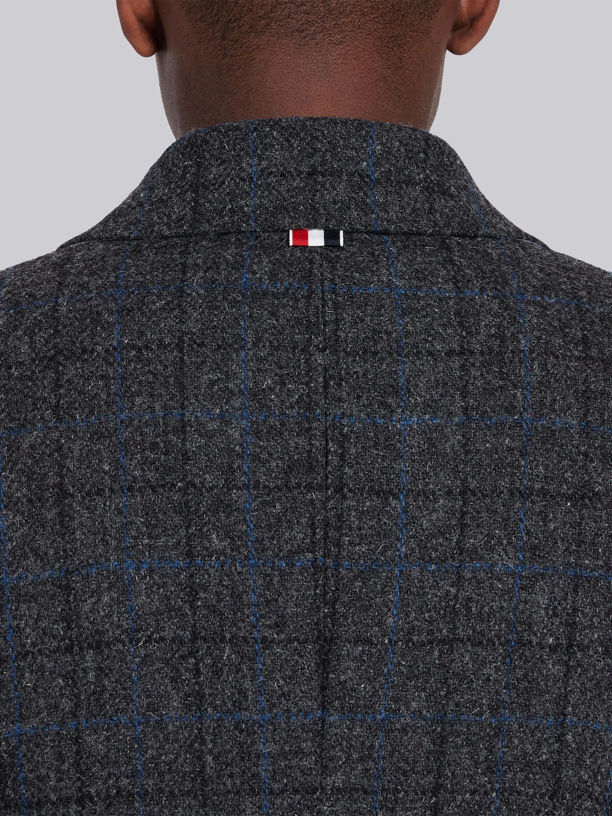 Dark Grey Wool Tattersall Check Classic Bal Collar Overcoat - 5