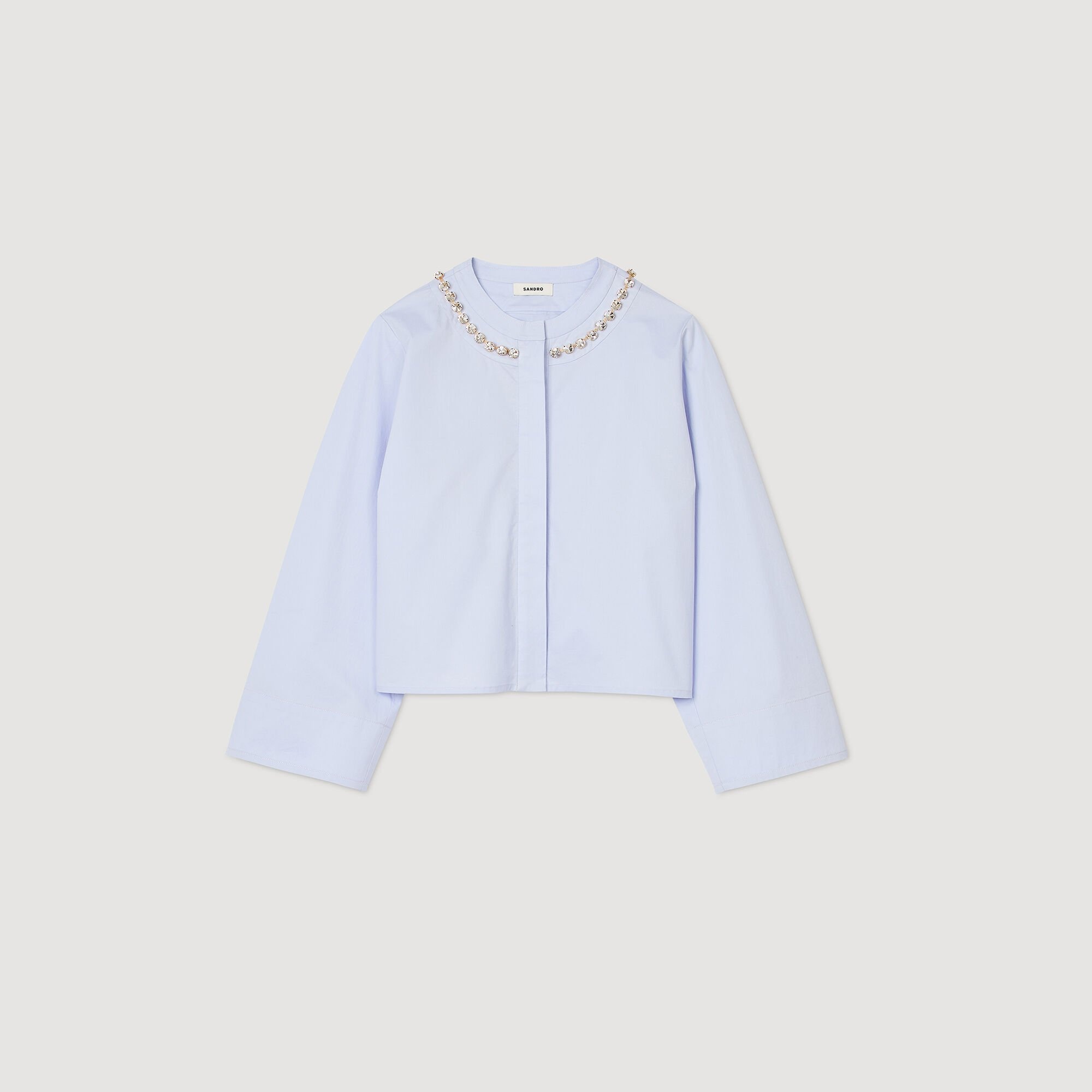 CROPPED SHIRT WITH JEWEL TRIM COLLAR - 1