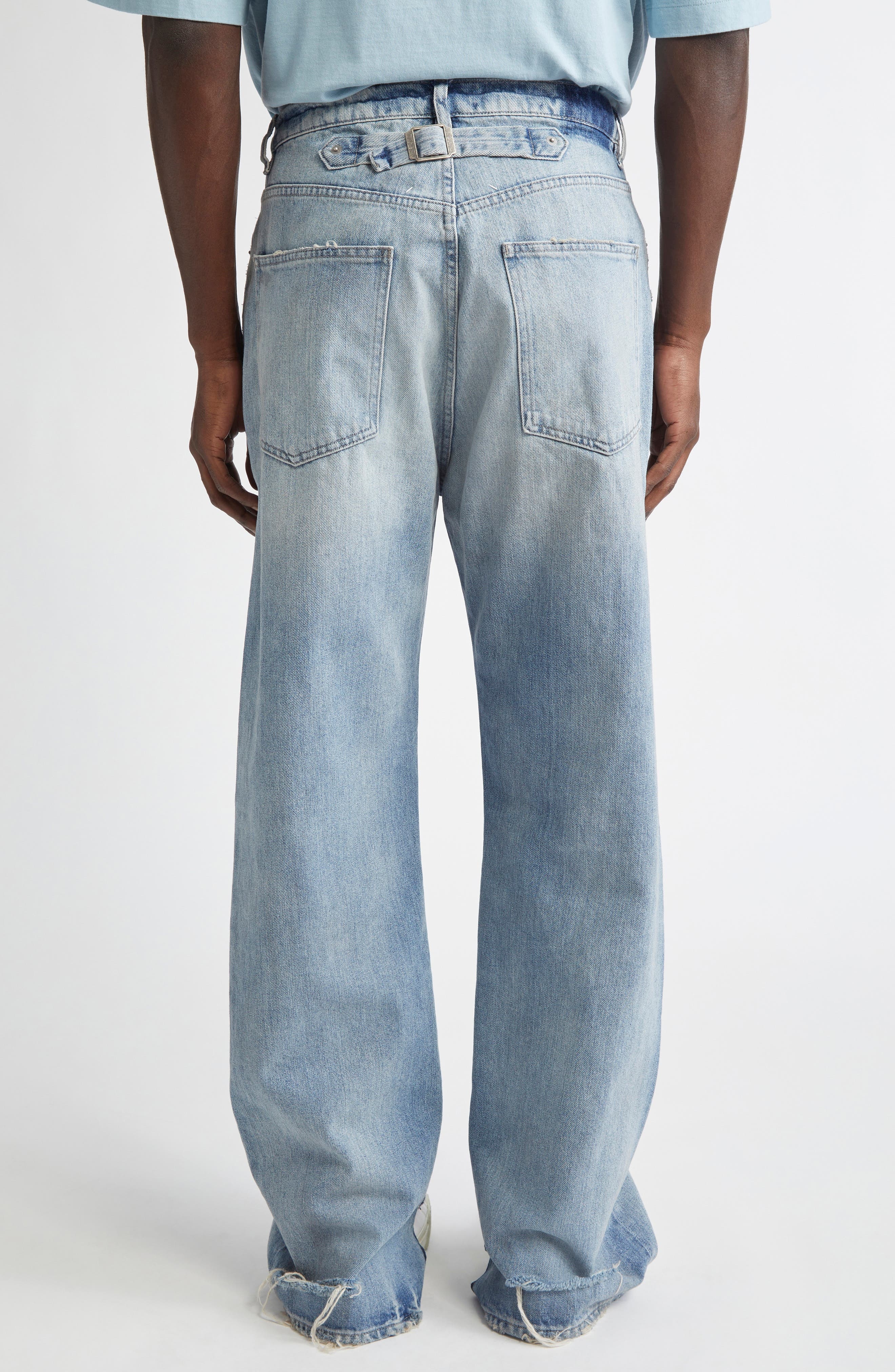 Maison Margiela Distressed Split Hem Five-Pocket Jeans in Light Blue at Nordstrom - 3