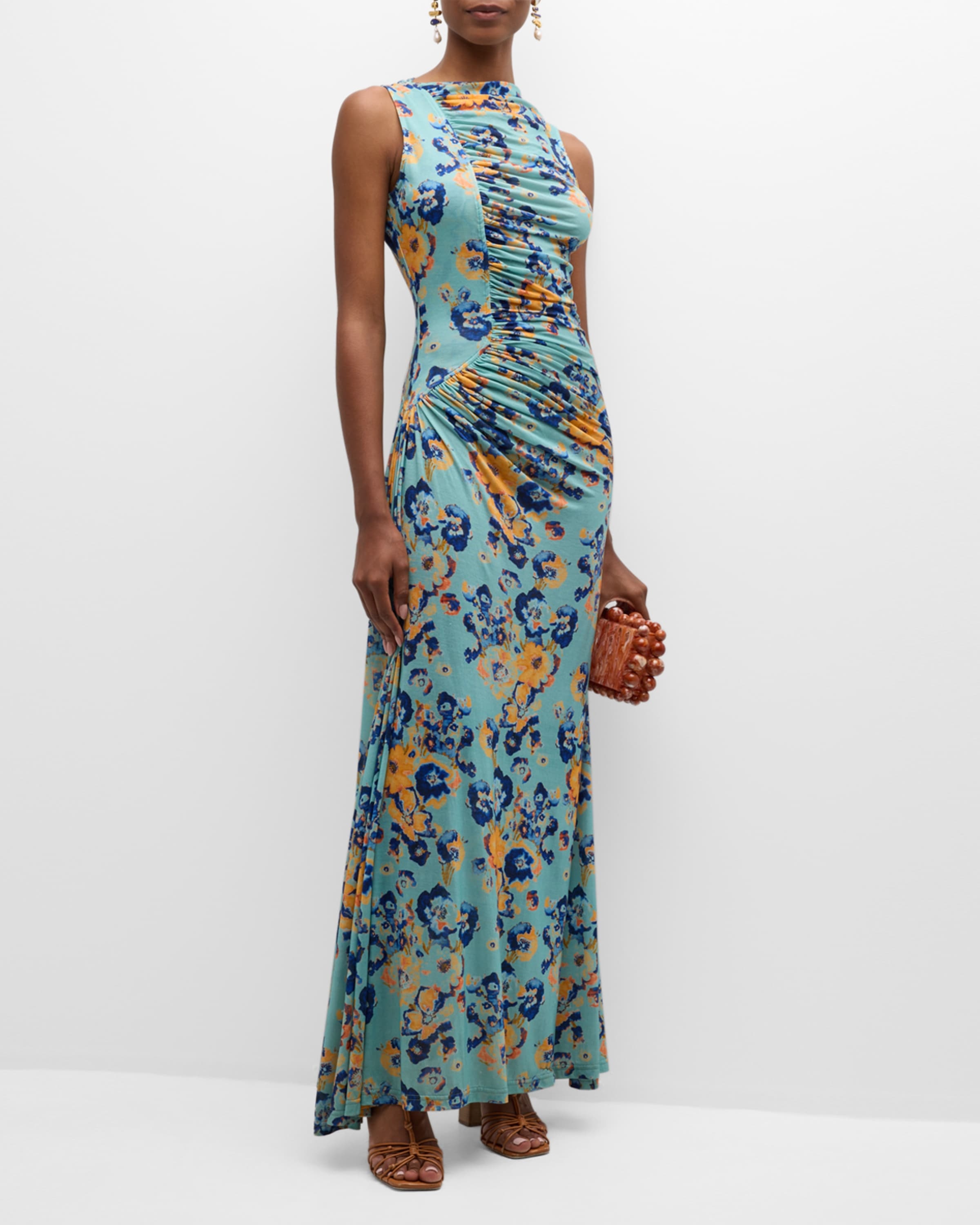 Irina Sleeveless Floral Linen Maxi Dress - 2