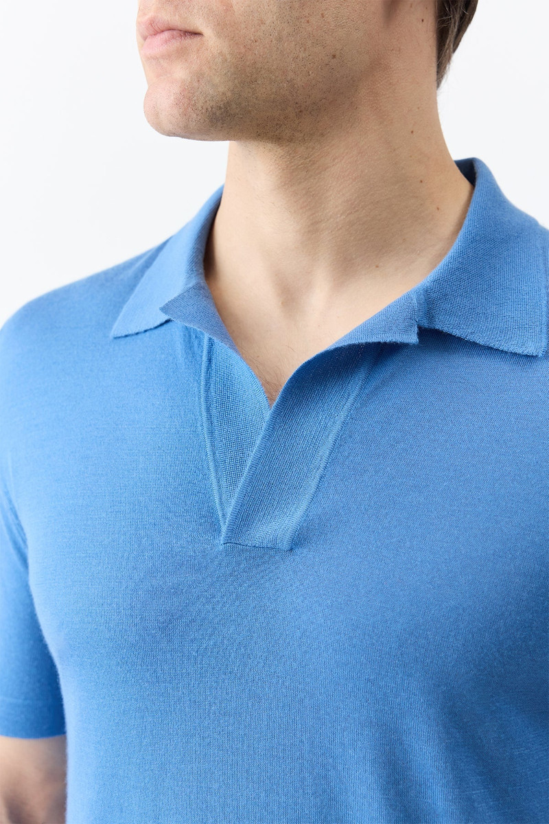 GABRIELA HEARST Stendhal Knit Short Sleeve Polo in Sky Cashmere outlook