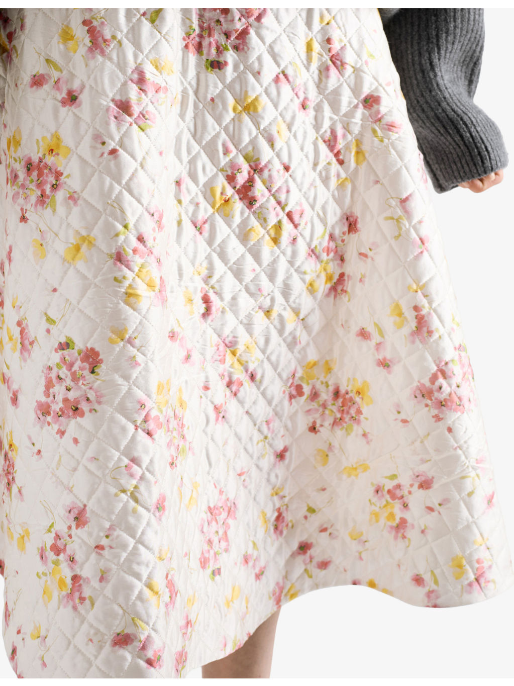 Floral-Print Quilted Satin Circle Midi Skirt - 5
