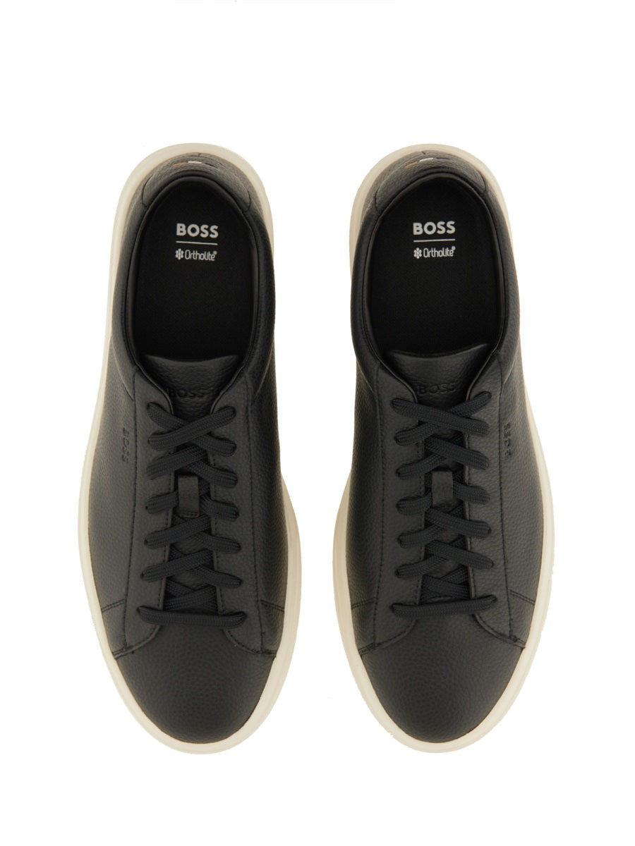Boss Men Grained Leather Sneaker - 6
