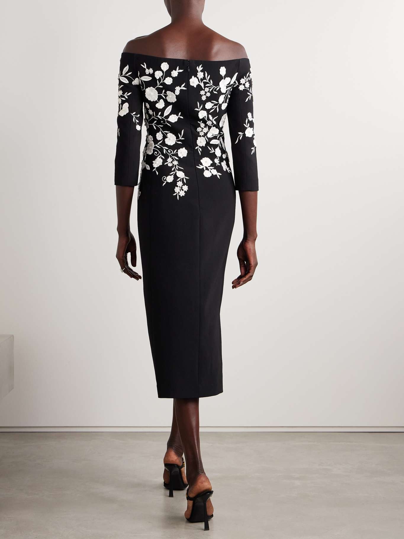 Off-the-shoulder embroidered embellished crepe gown Black - 3