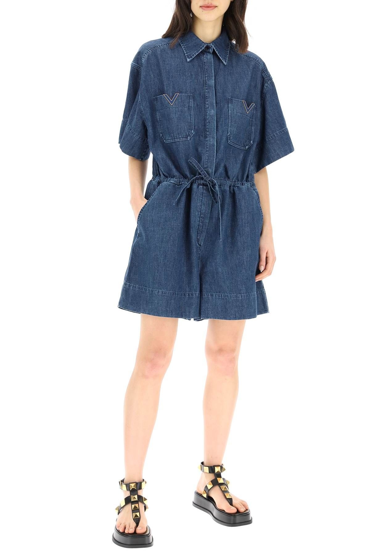 SHORT JUMPSUIT IN CHAMBRAY DENIM - 2