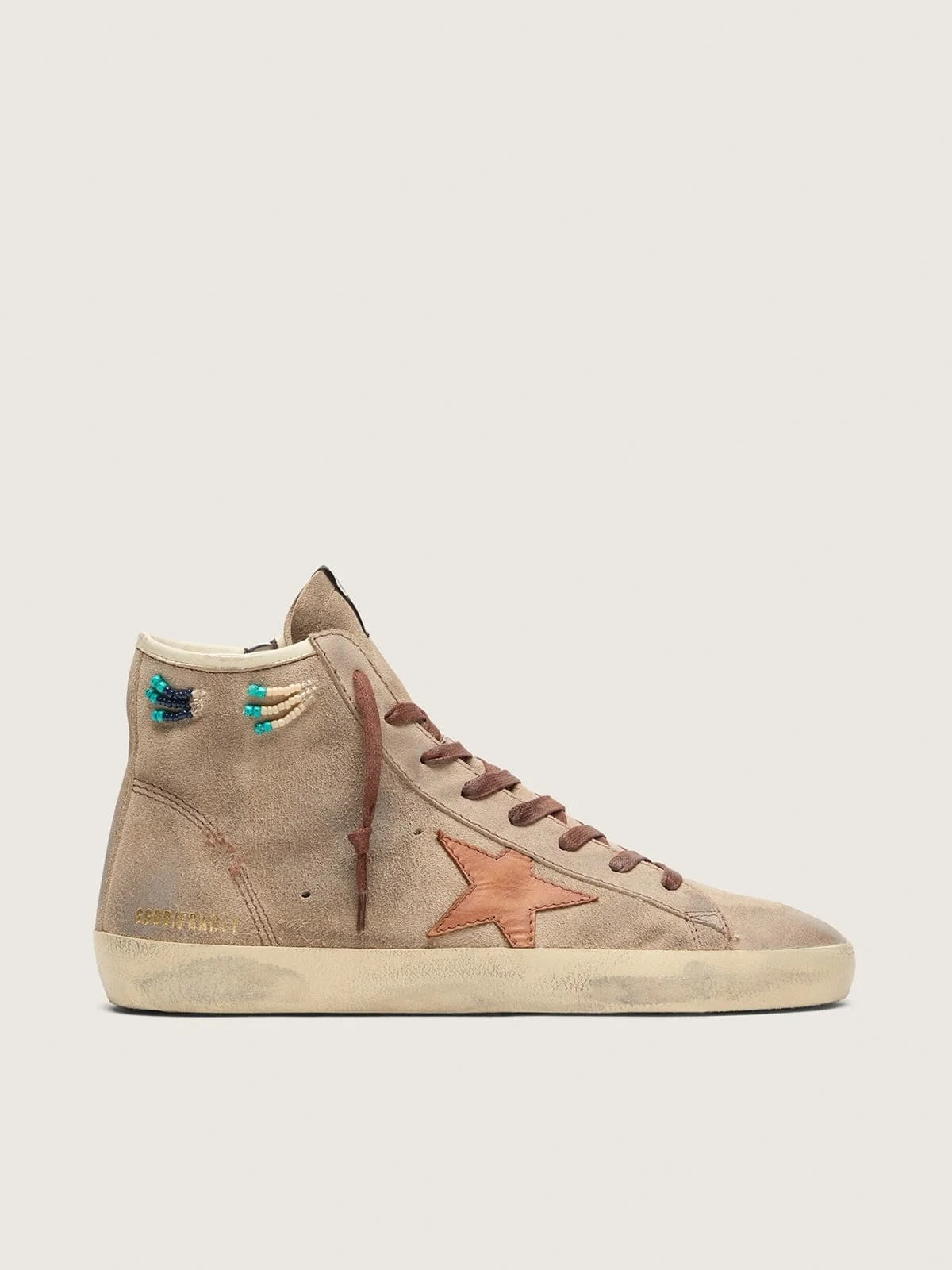 Men’s Francy in beige suede with brown leather star and colored beads - 1