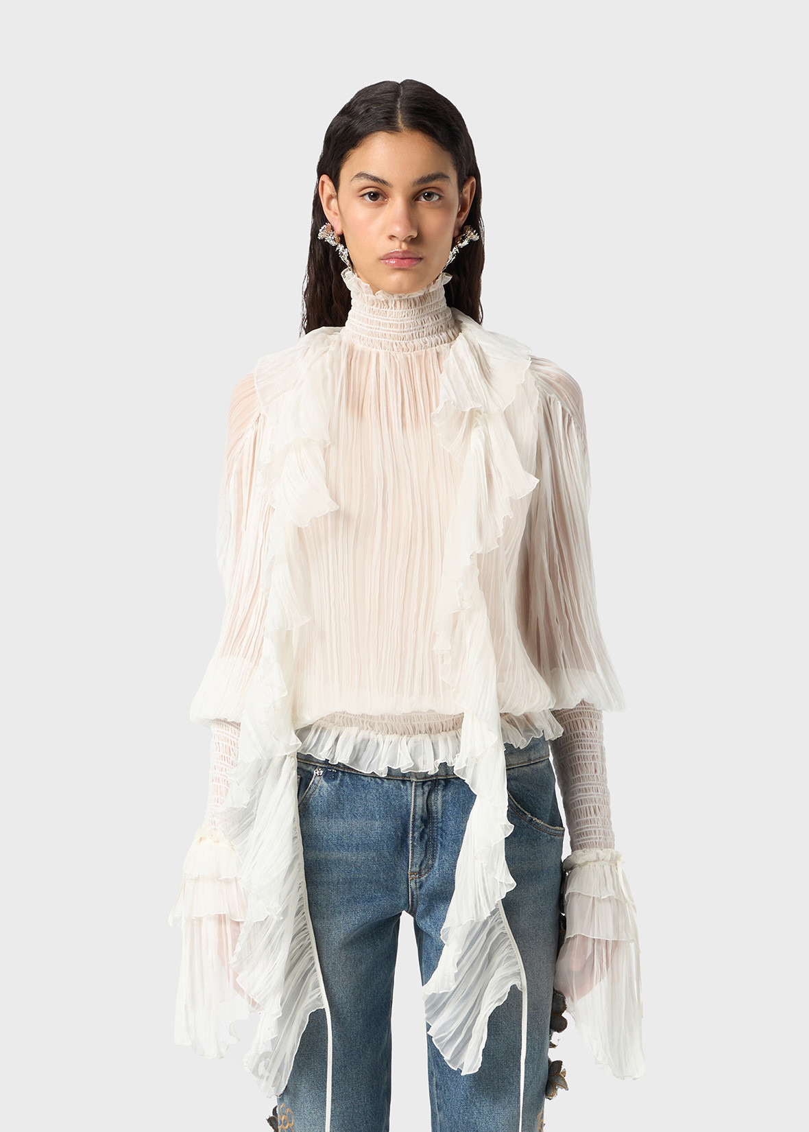 SILK CHIFFON BLOUSE WITH RUFFLES - 3