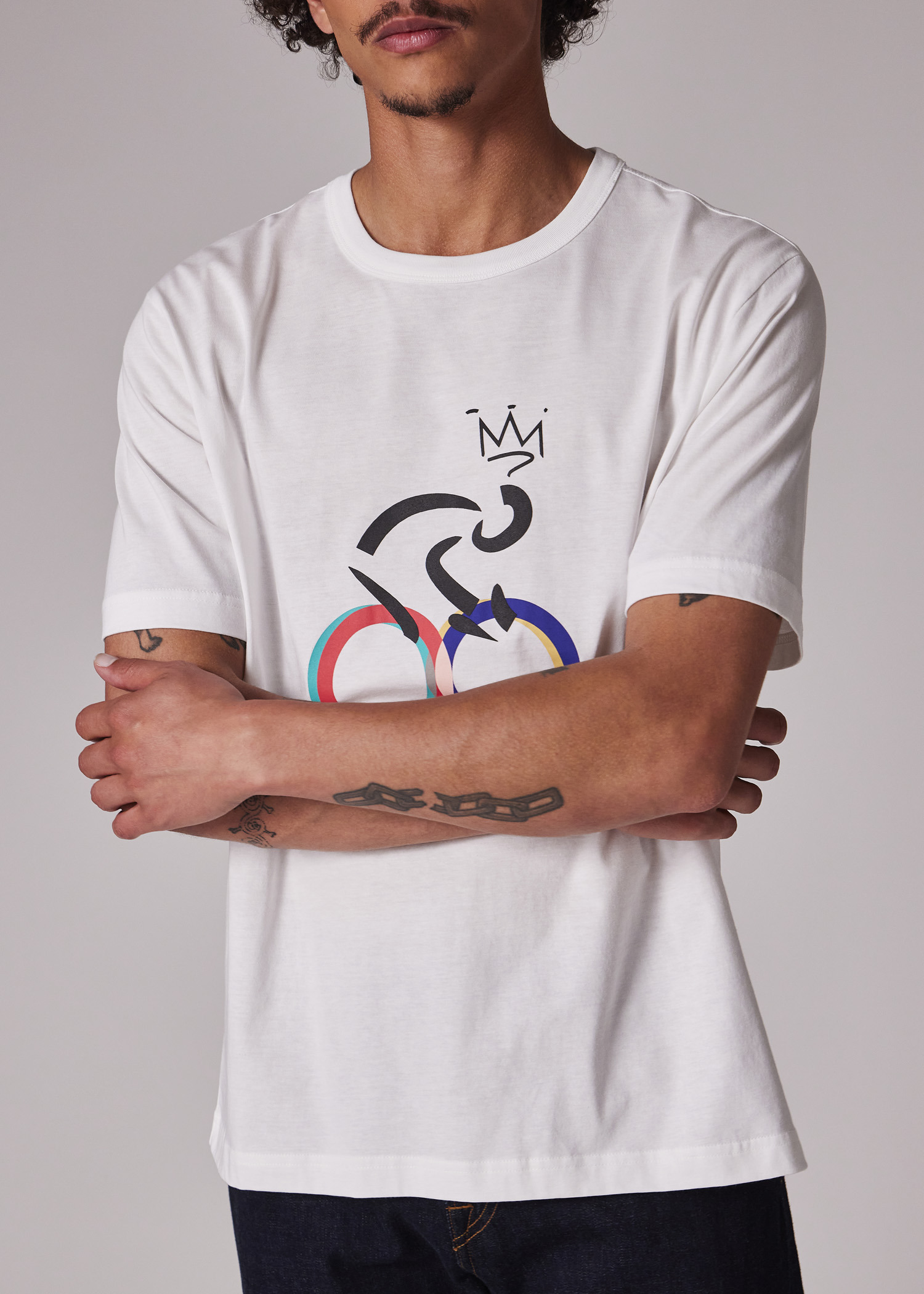White 'Cyclist' Print T-Shirt - 4