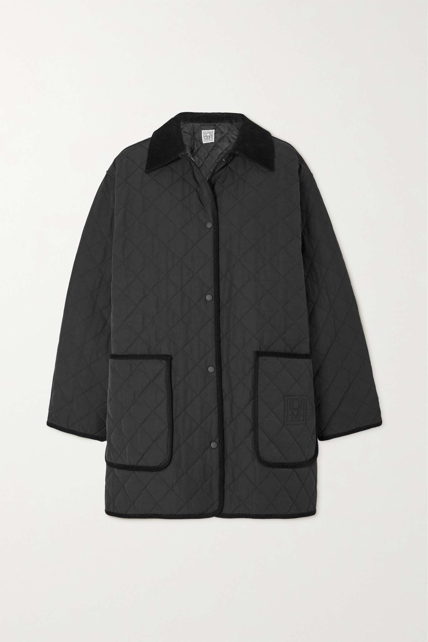 Oversized corduroy-trimmed quilted organic cotton-blend jacket - 1