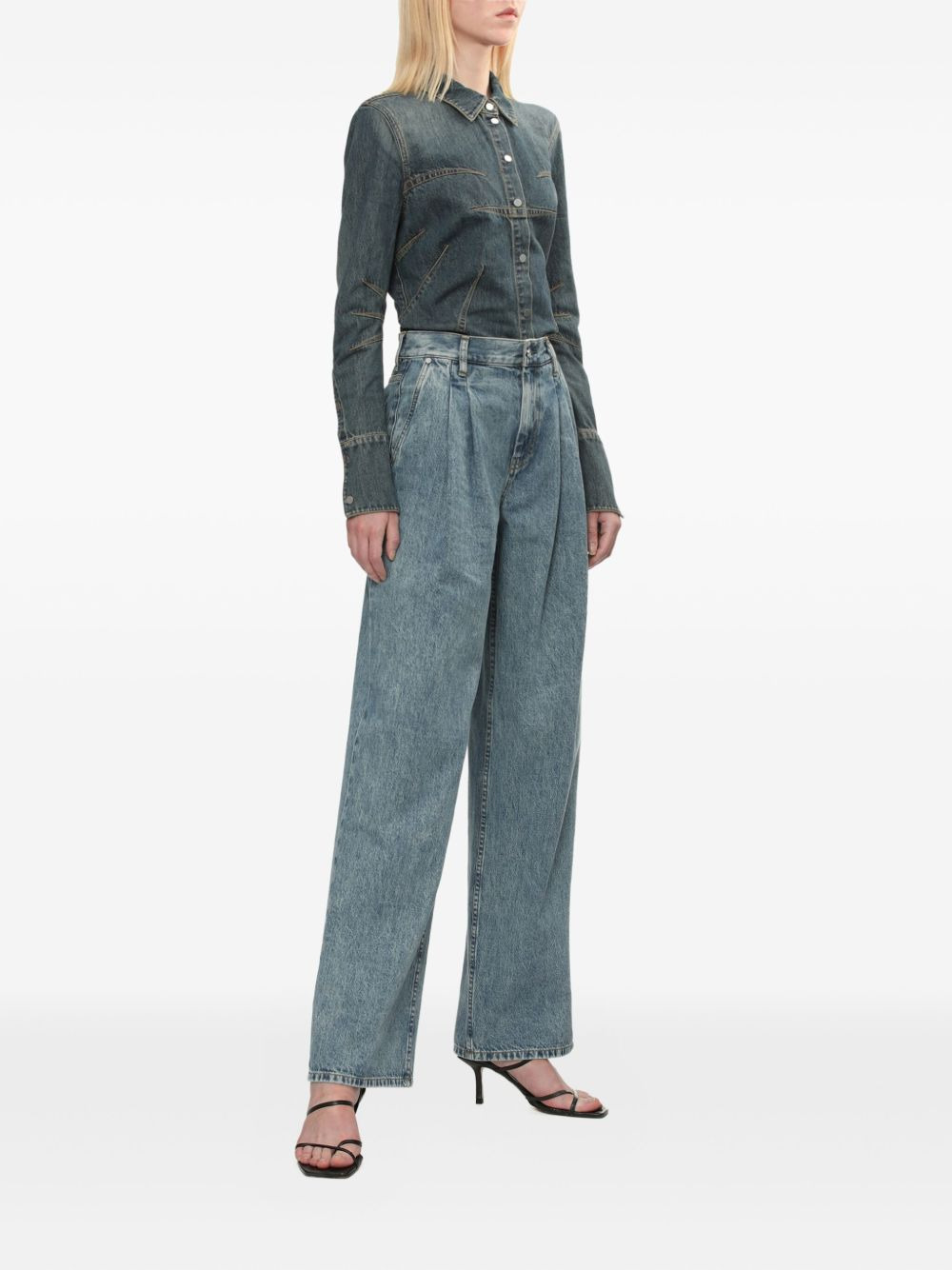 denim panelled shirt - 2