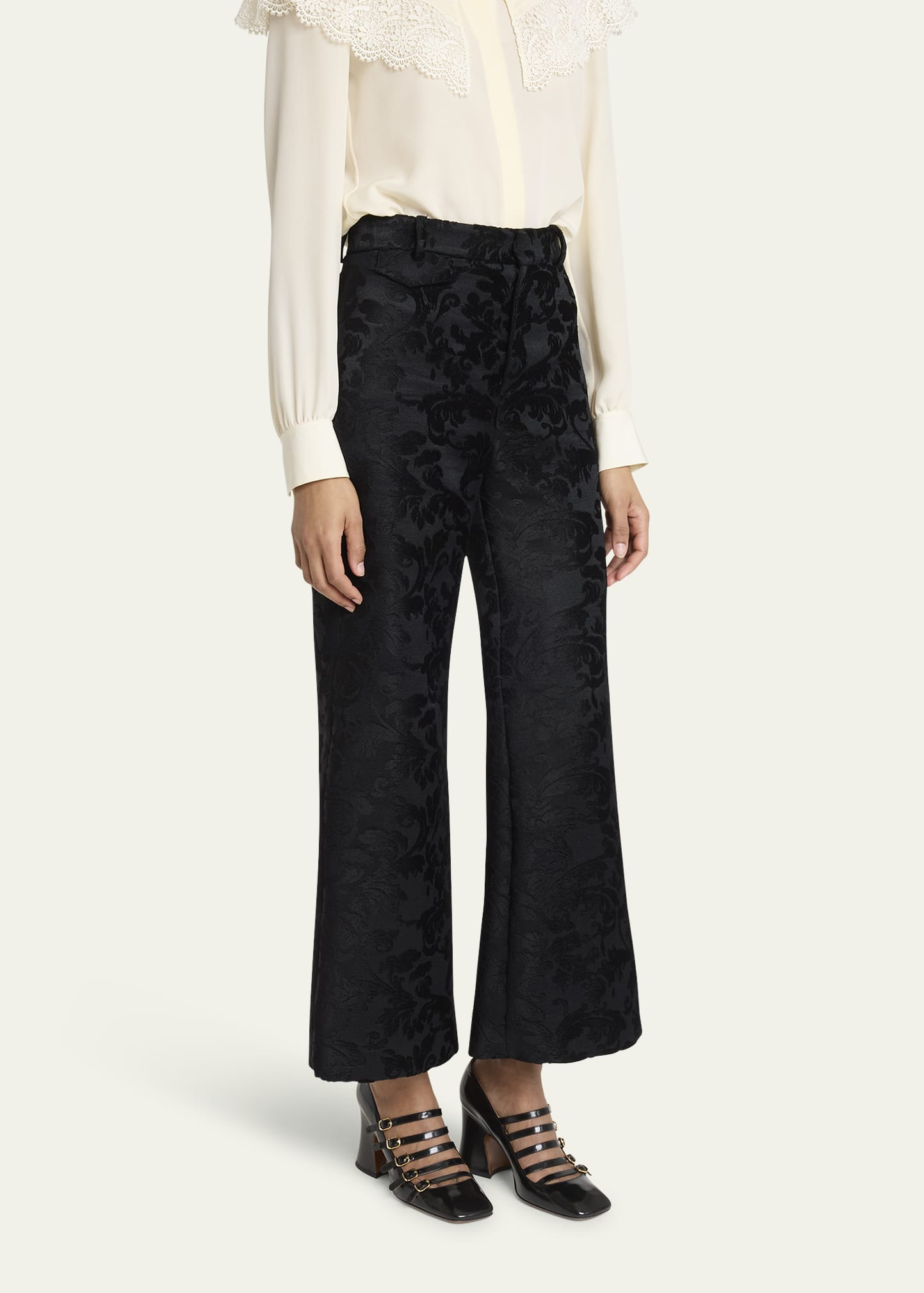 Baroque Jacquard Flare Ankle Pants - 4