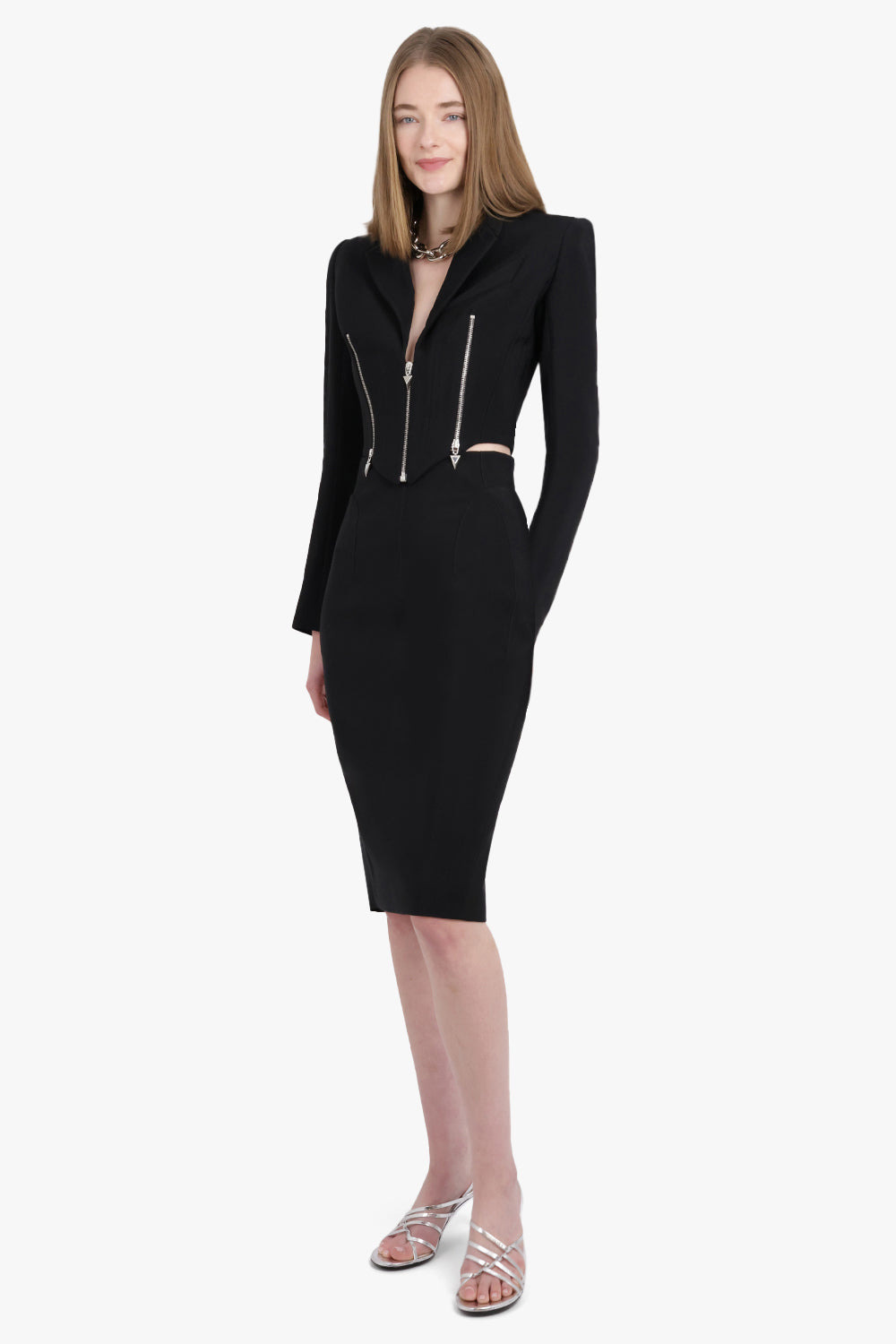 CROP SINGLE BREASTED ZIP JACKET | BLACK - 2