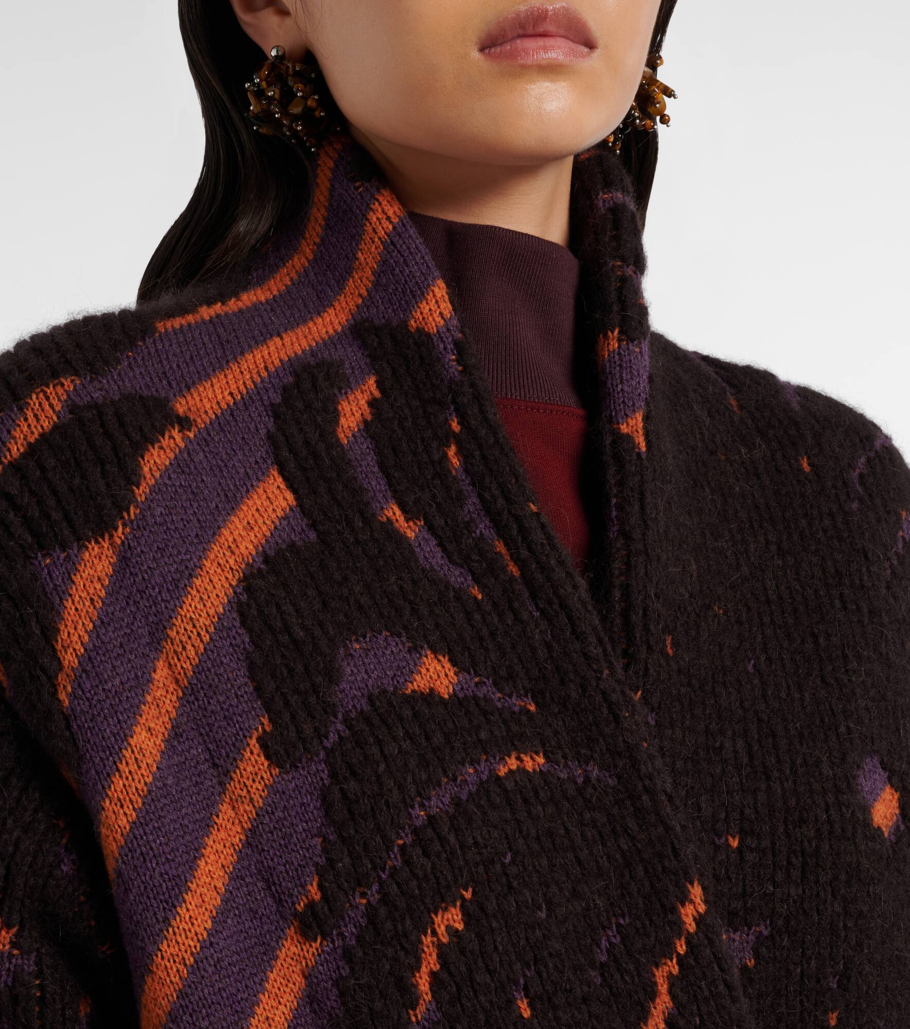 Wool and alpaca-blend jacquard wrap coat - 4
