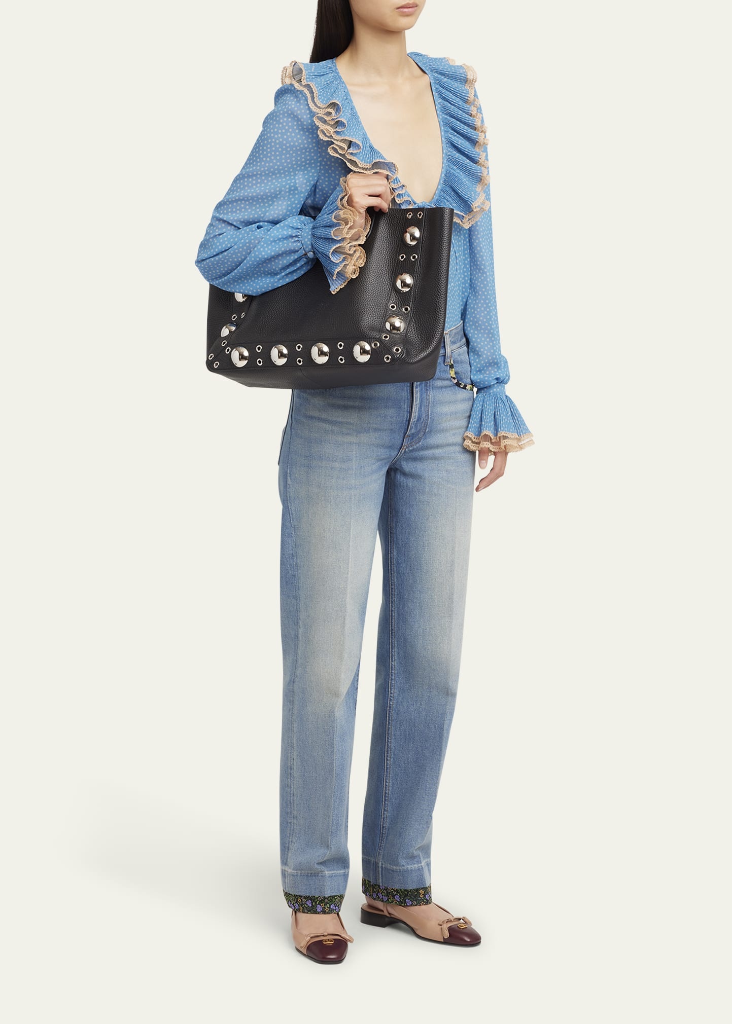 Nellcote Studded Leather Tote Bag - 5