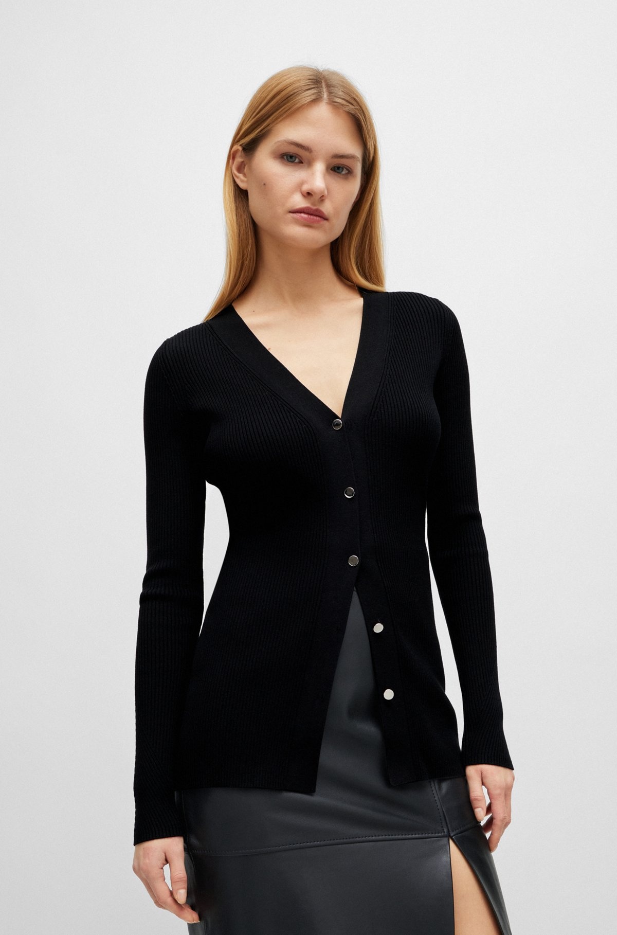RIBBED CARDIGAN WITH METAL BUTTONS AND V-NECKLINE - 2