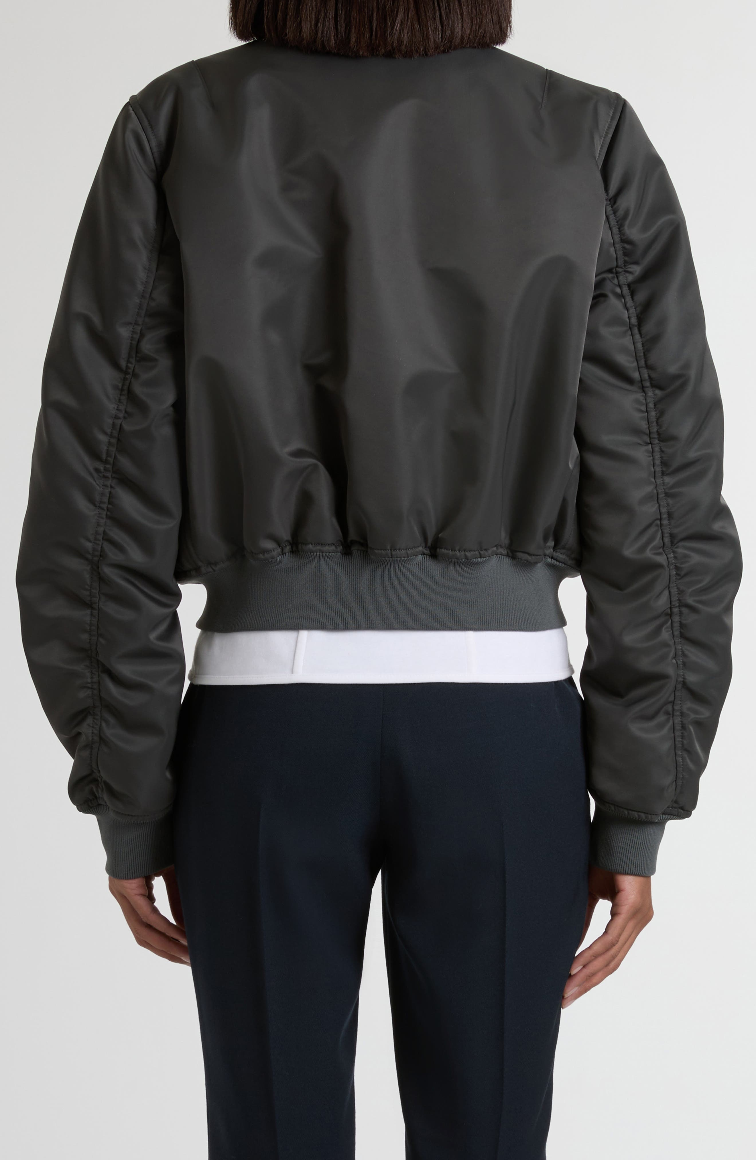 McQueen Zip Pocket Nylon Bomber Jacket in Grey at Nordstrom - 3