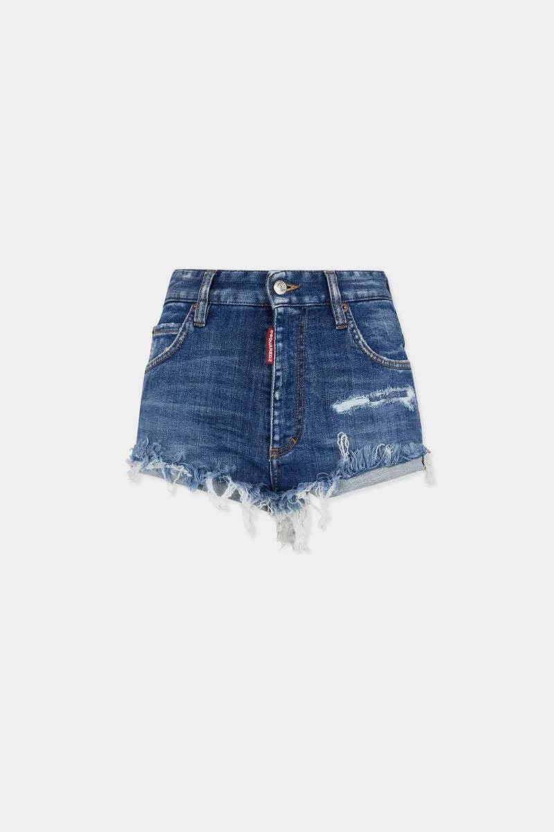 MEDIUM WASH TRUCKER HOT PANTS - 1