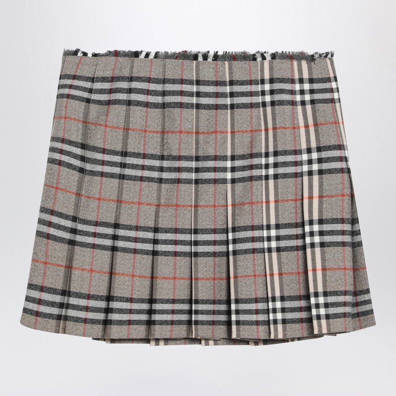 Burberry Grey Wool Kilt Skirt With Check Pattern Women - 2