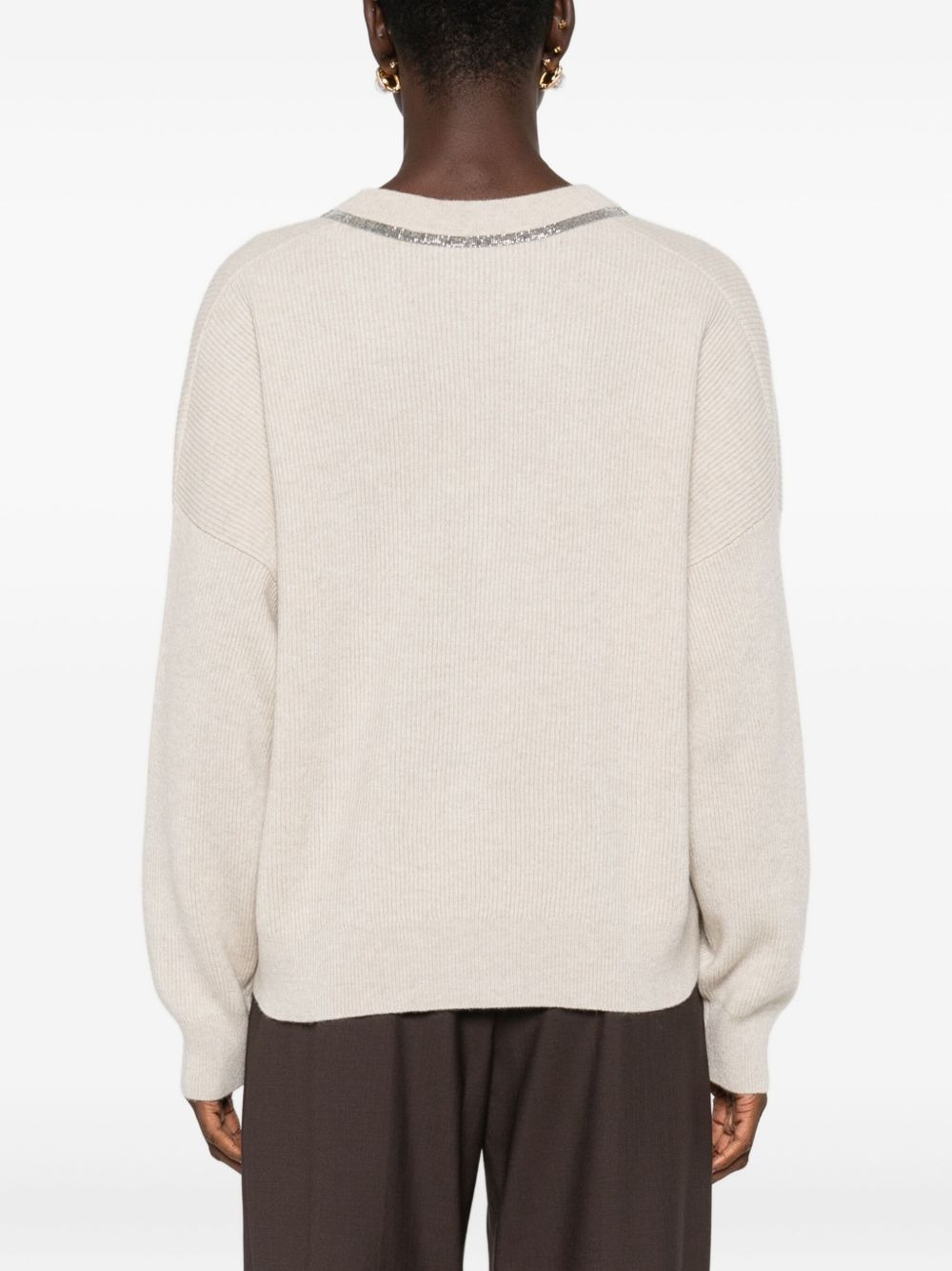 crystal-embellishment V-neck sweater - 4