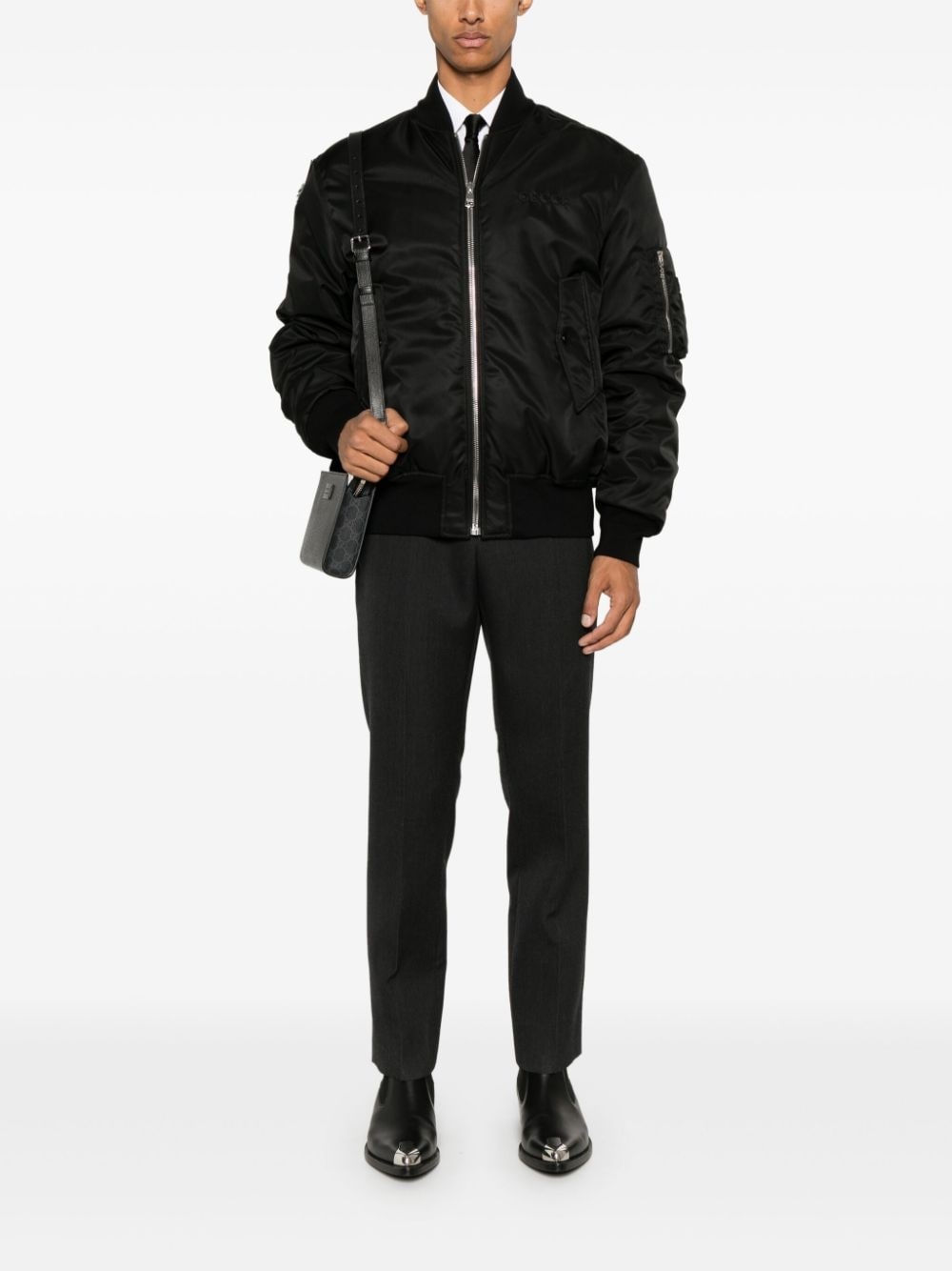 logo-embroidered wool trousers - 2