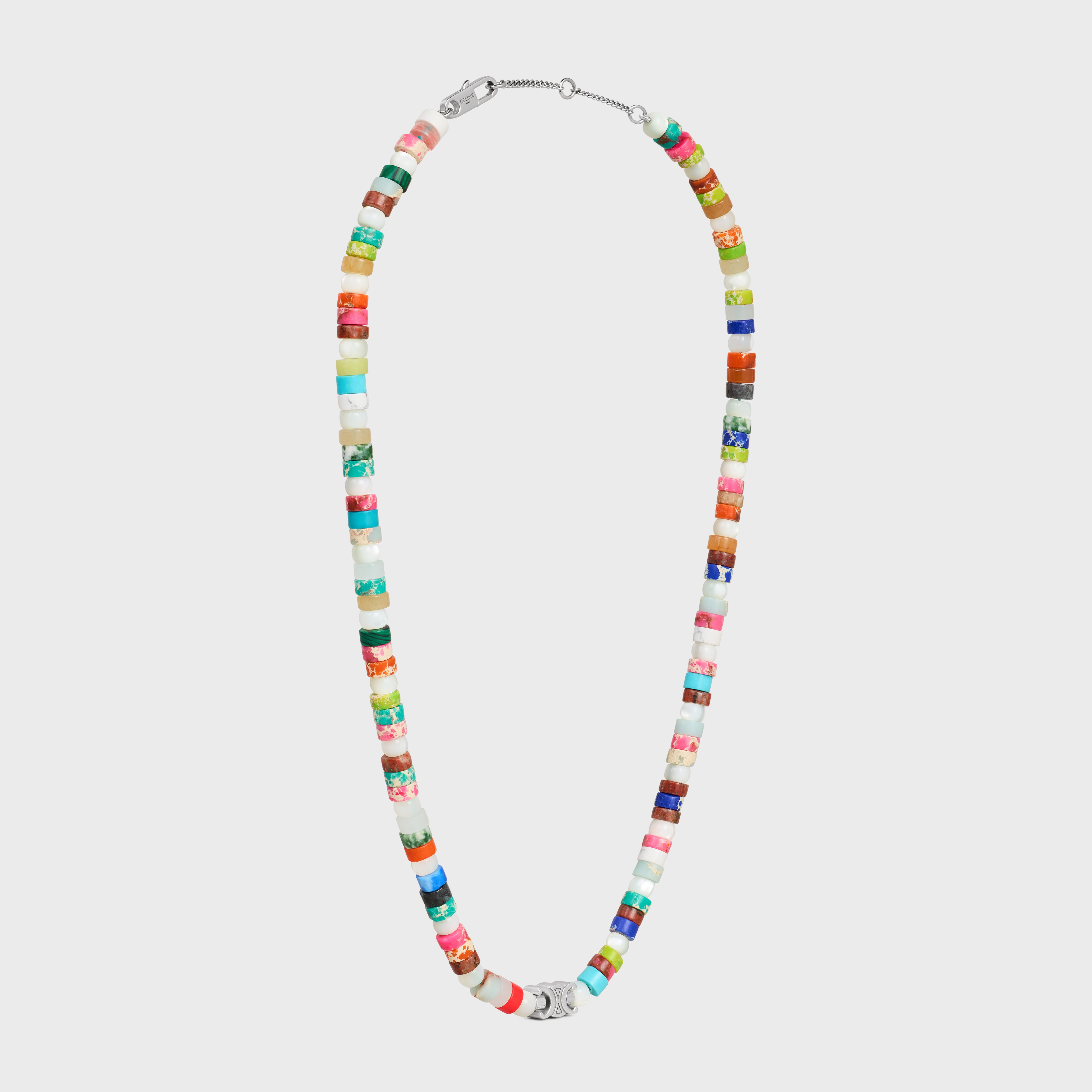San Onofre Chunky Triomphe Necklace in Natural Stones and Brass with Rhodium Finish - 3