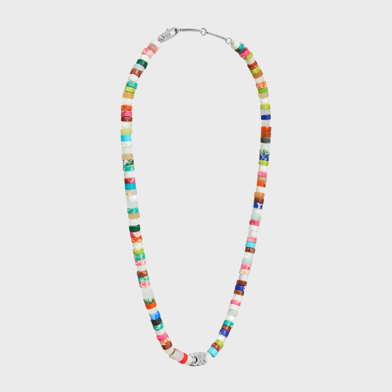 San Onofre Chunky Triomphe Necklace in Natural Stones and Brass with Rhodium Finish 3