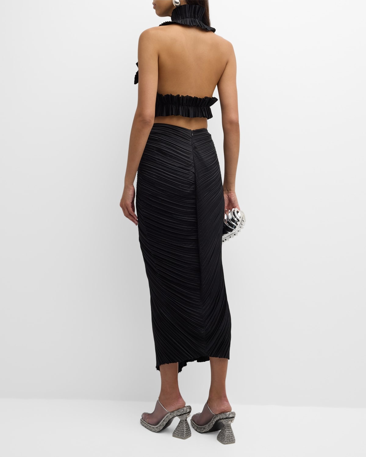 Sonoma Pleated Satin Midi Slit Skirt - 4