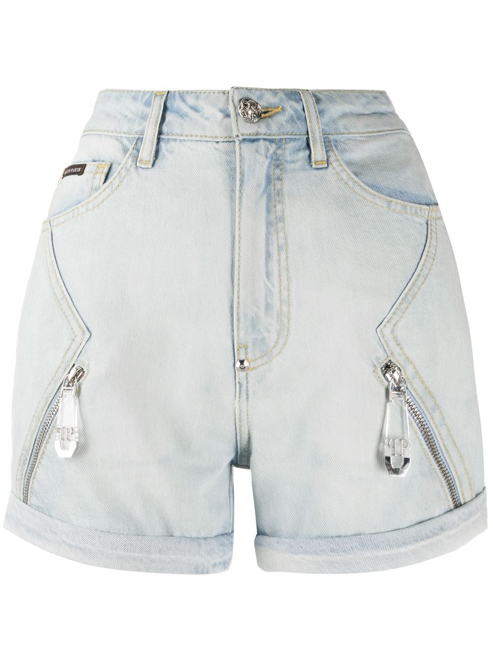 zip-embellished denim shorts - 1