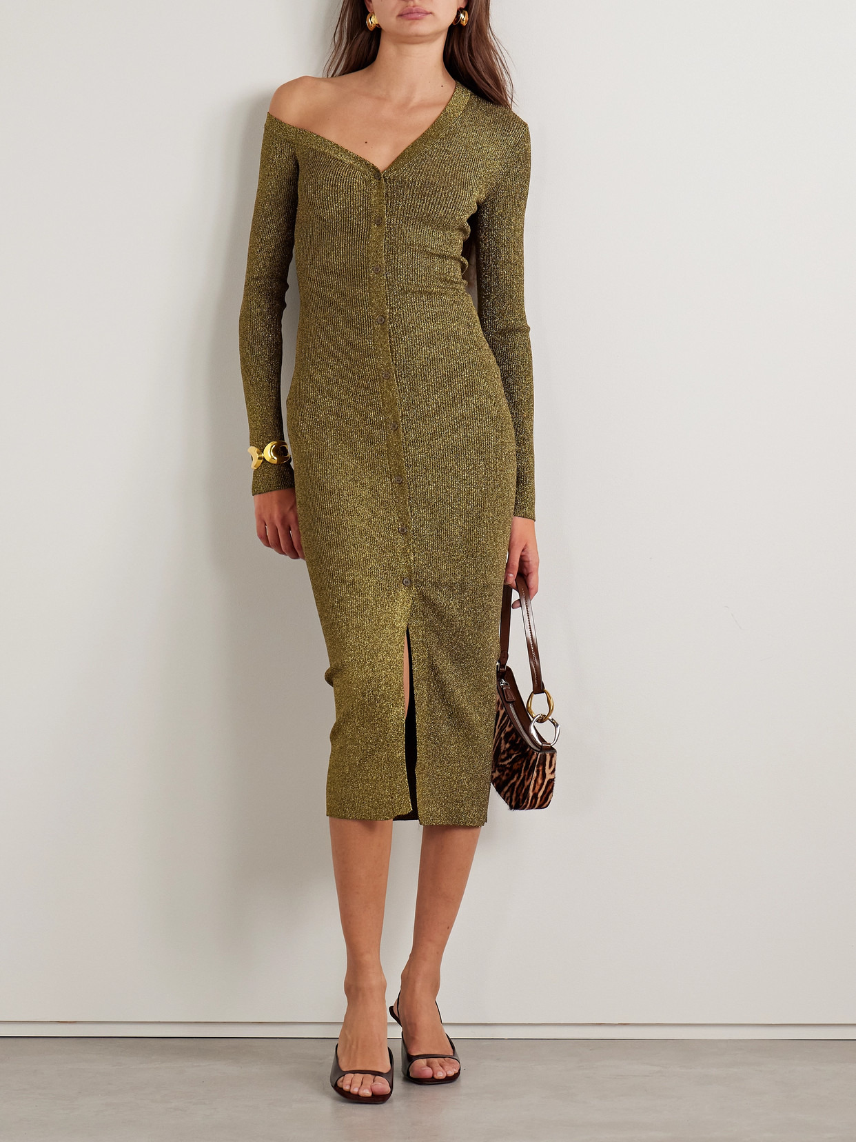 Craftsman Off-the-shoulder Metallic Ribbed-knit Midi Dress - 2