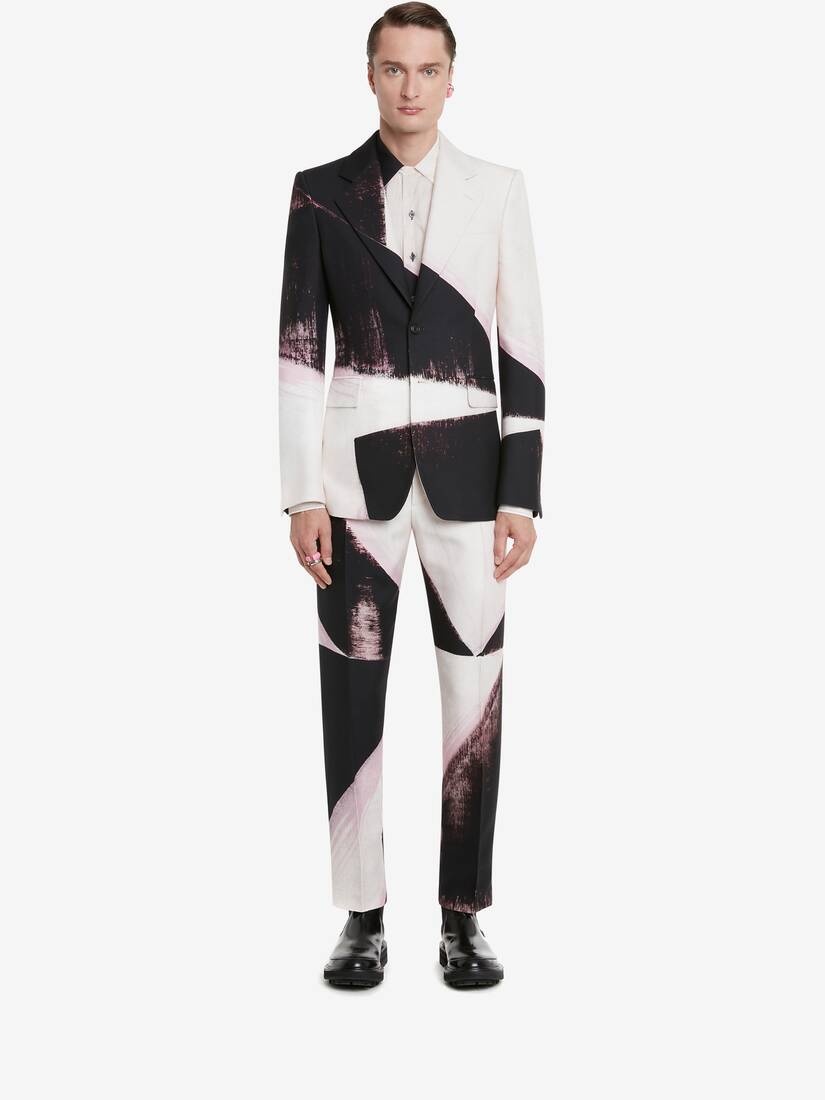 Men's Brushstroke Single-breasted Jacket in Pink/white/black - 2