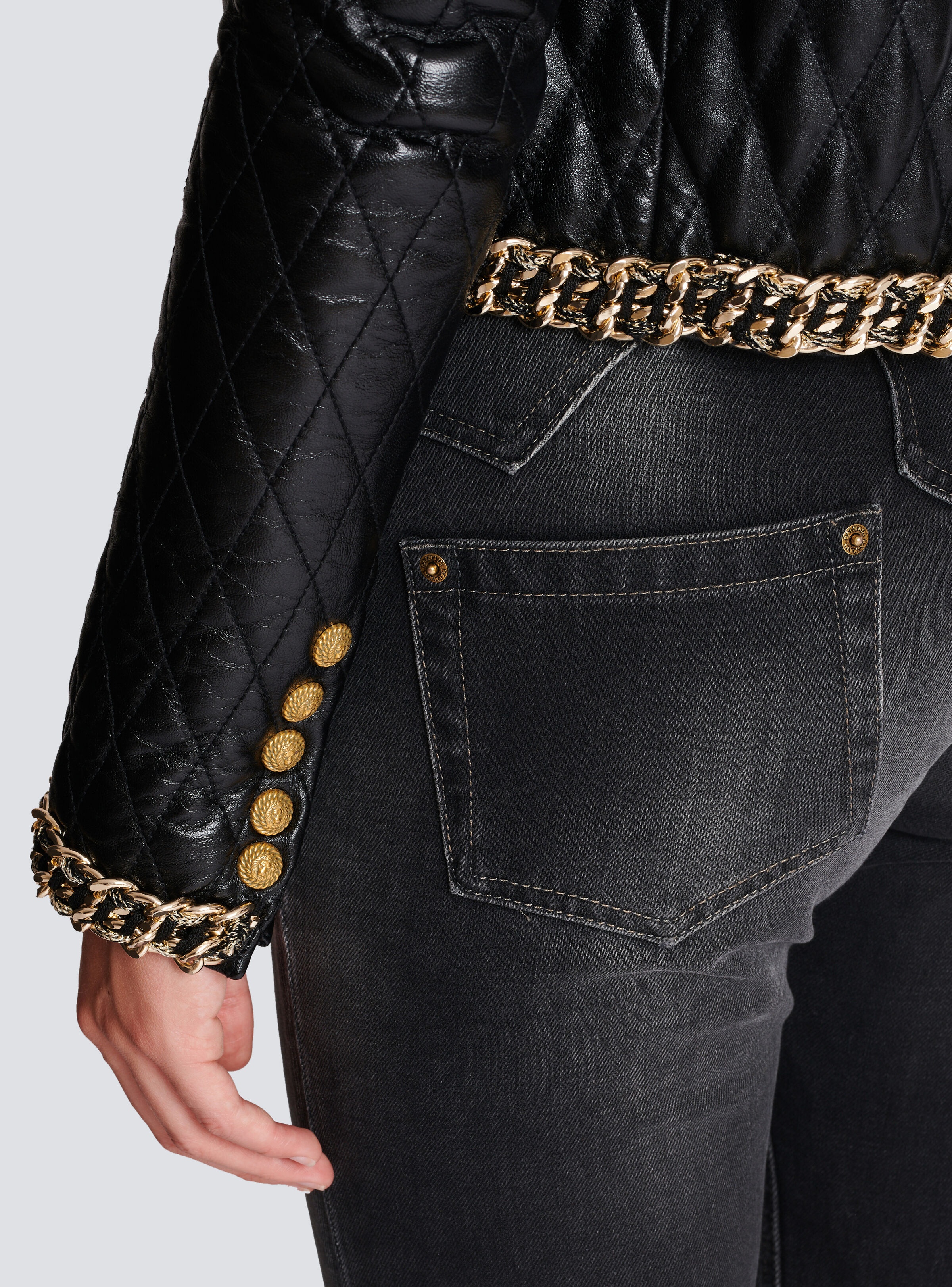 Quilted leather jacket with chains - 6