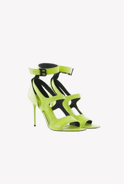 Balmain Lime green leather and knit Selena sandals outlook