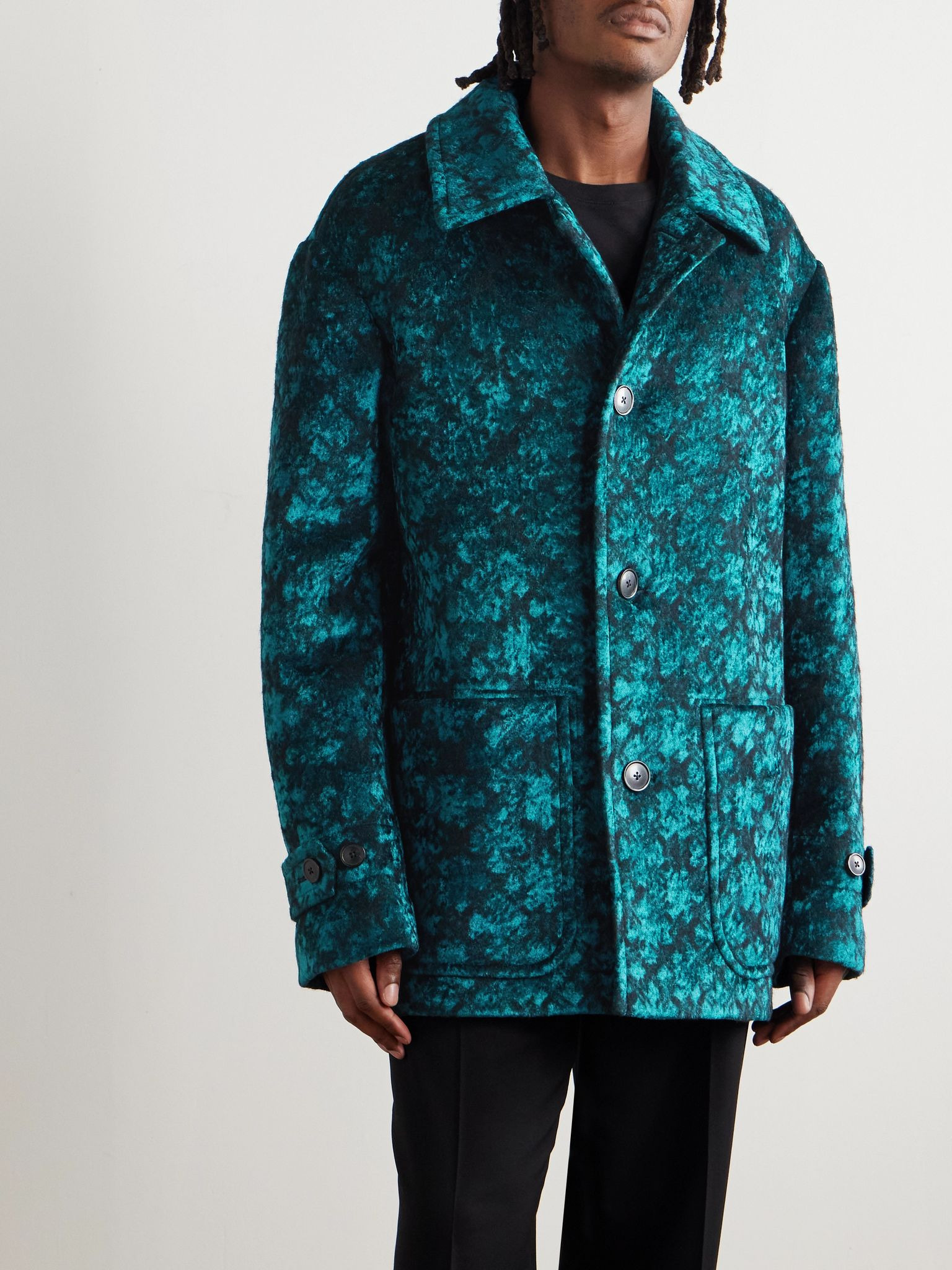 Oversized Jacquard-Velvet Coat Green - 3