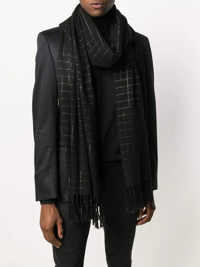 SAINT LAURENT metallic thread checked fringed scarf outlook