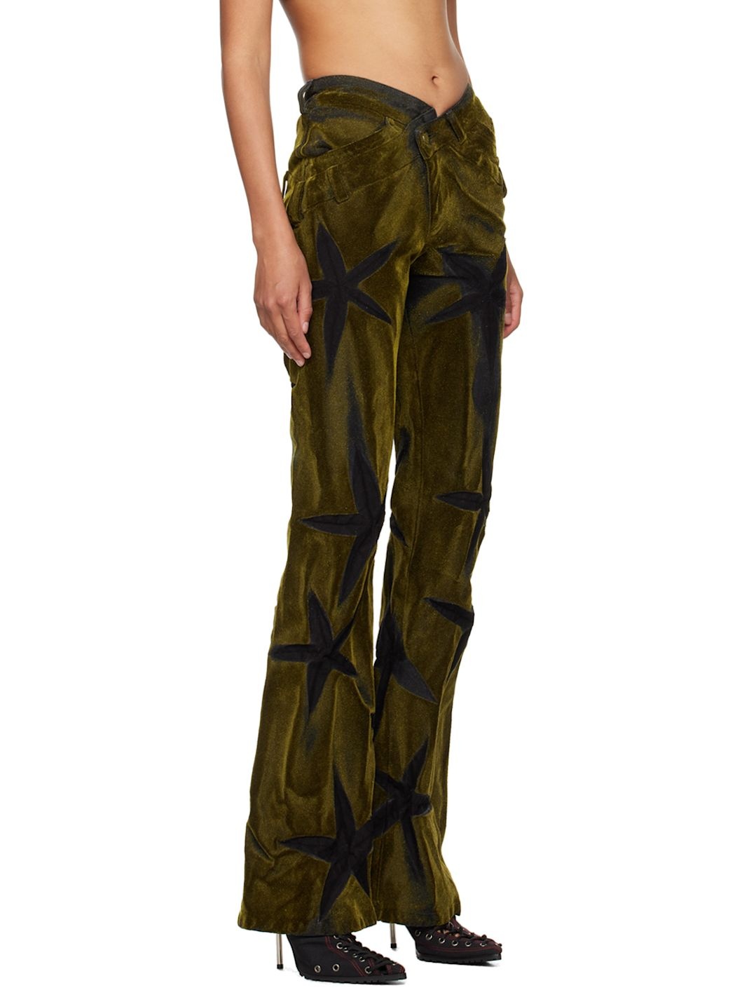 Khaki & Black V-Shape Flocked Jeans - 2