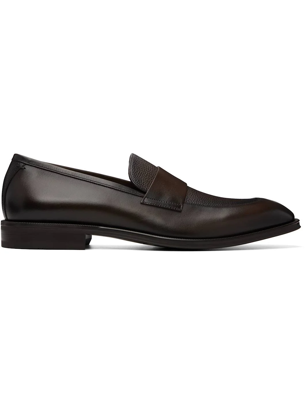 Brown Leather Plain Penny Trim Loafers - 1