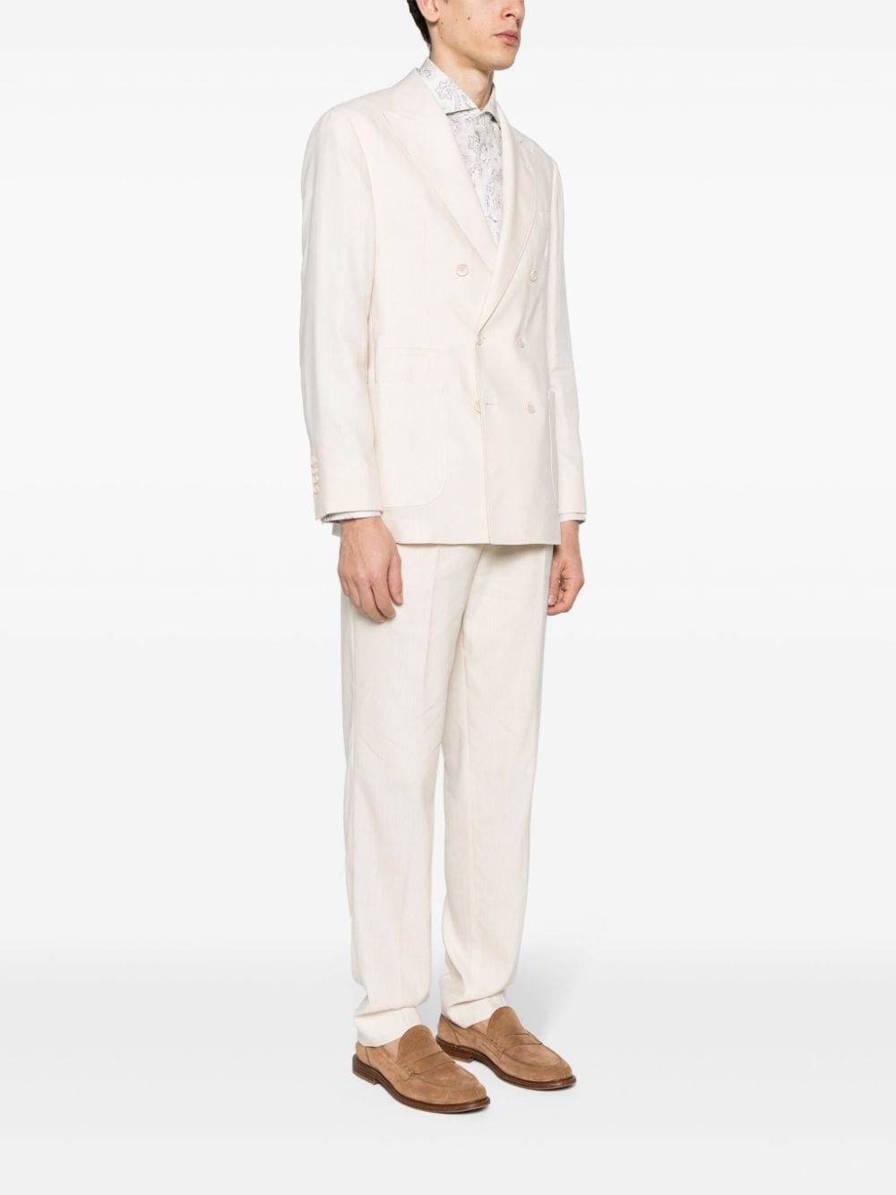 double-breasted linen blend suit - 3
