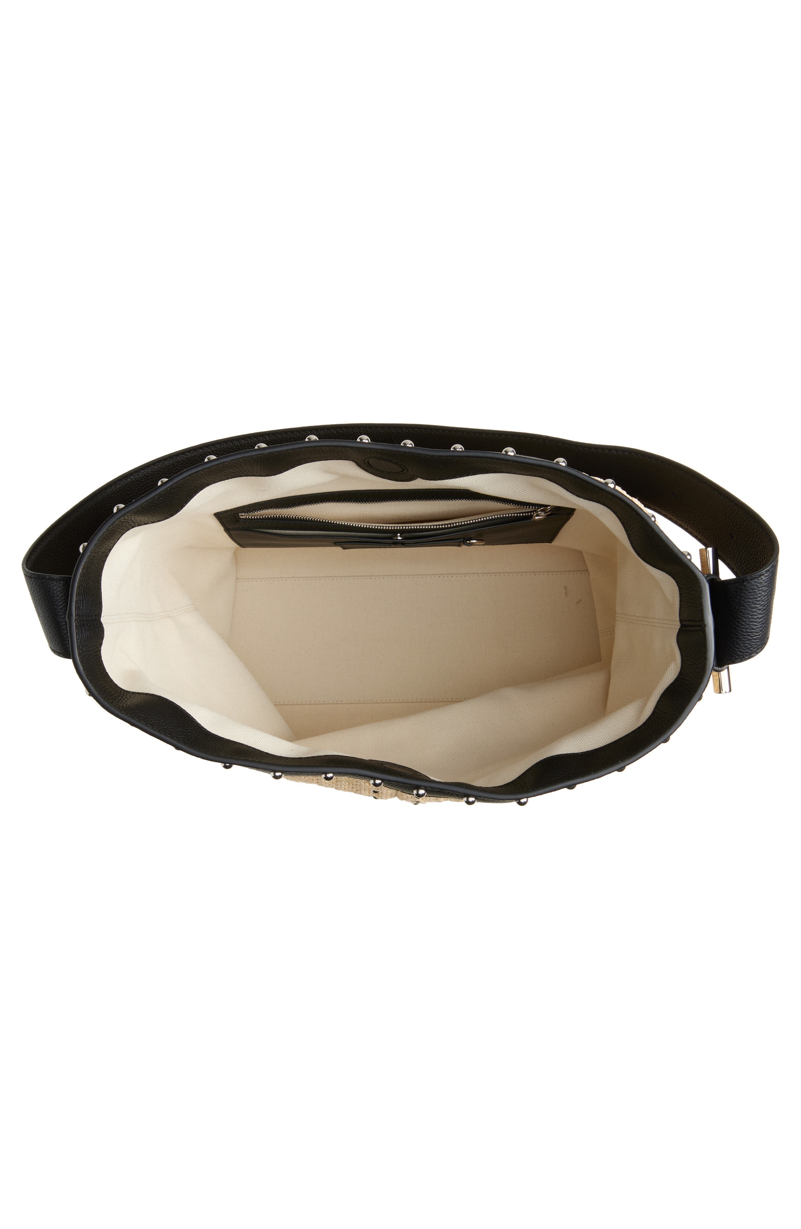 McQueen T-Bar Sling Studded Raffia & Leather Shoulder Bag in Natural/Black/Silver at Nordstrom - 5