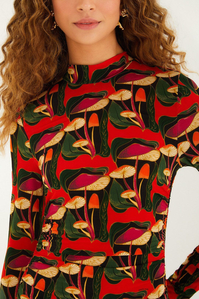 FARM RIO Black Wild Mushrooms Ruched Waist Jersey Blouse outlook