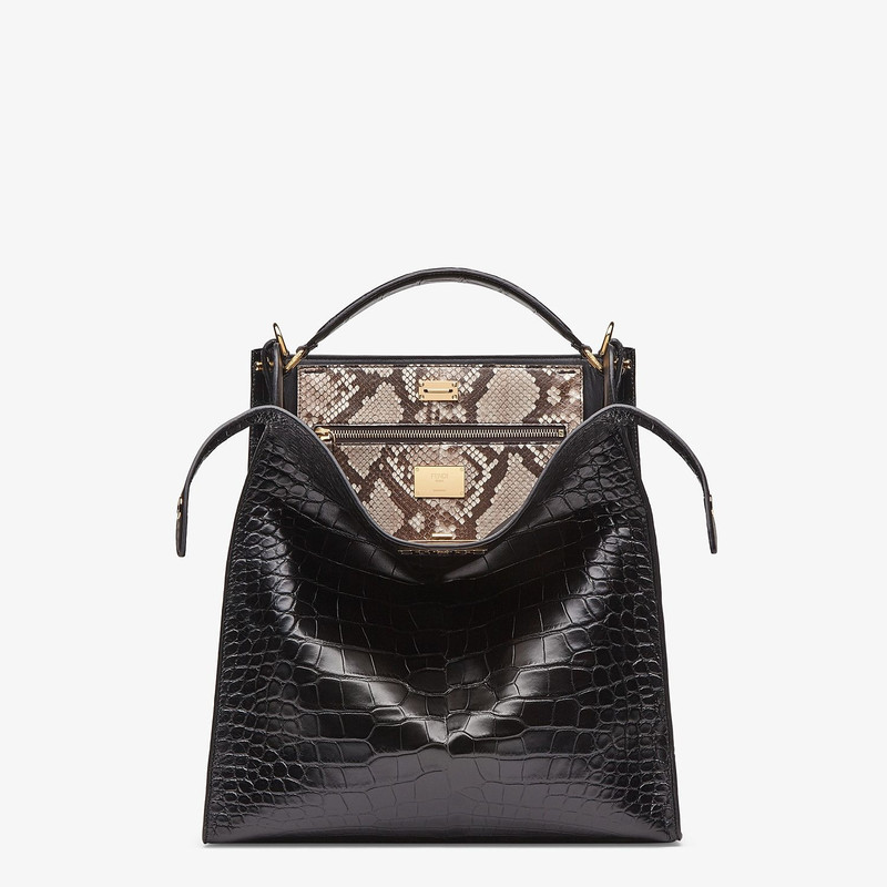 Black alligator leather bag 1