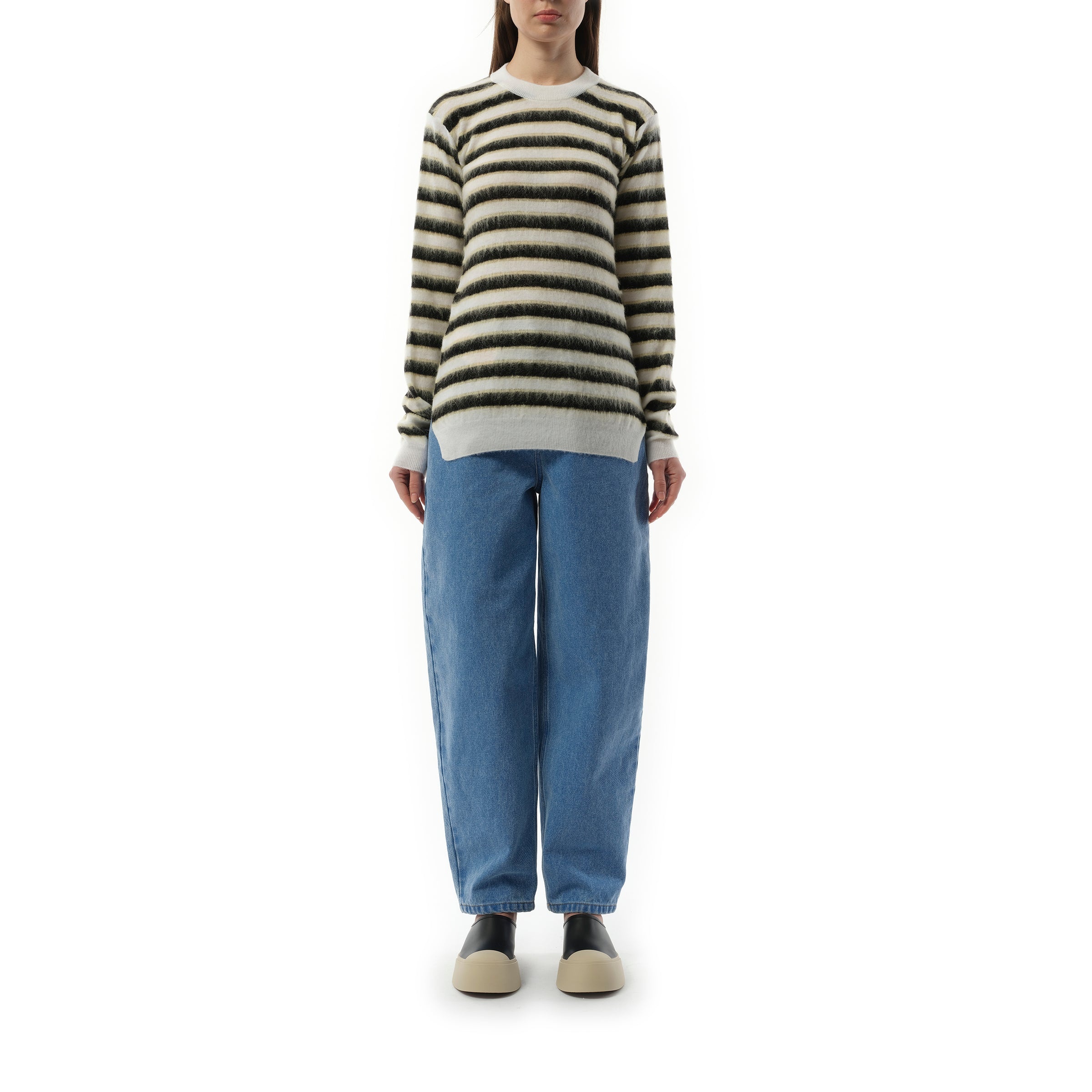 Mohair Stripe Sweater in Light Alabaster - 3
